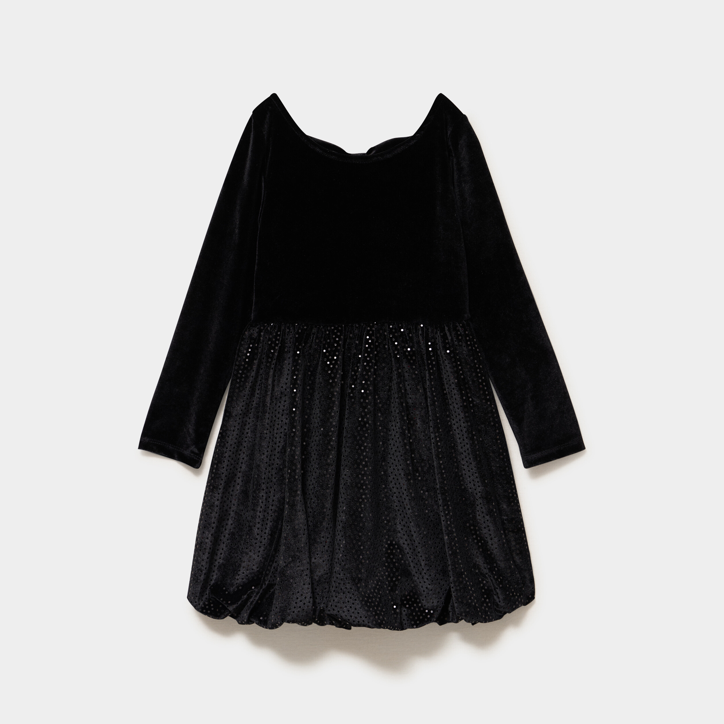 Robe patineuse effet velours et strass noir fille