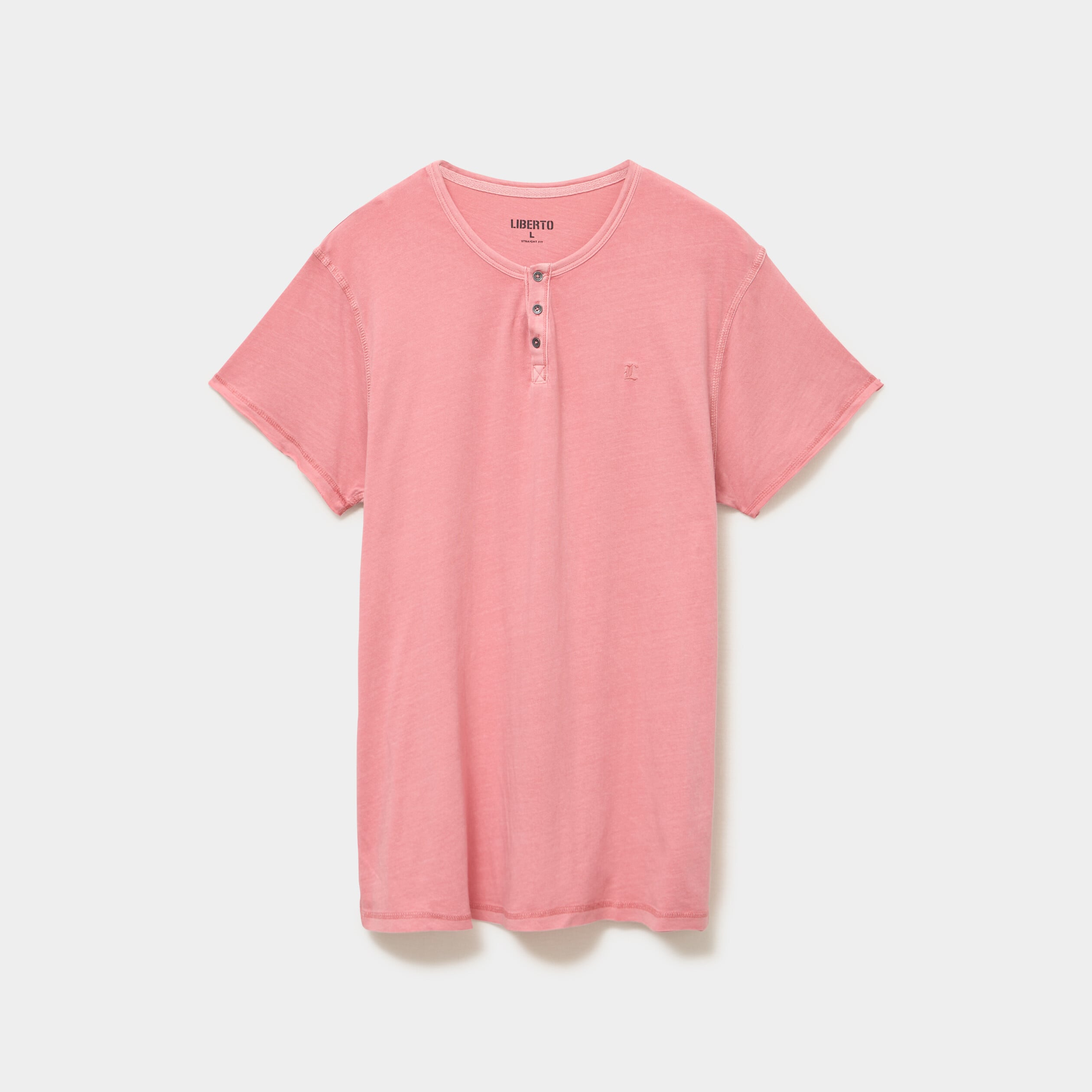 T-shirt col tunisien manches courte vieux rose homme