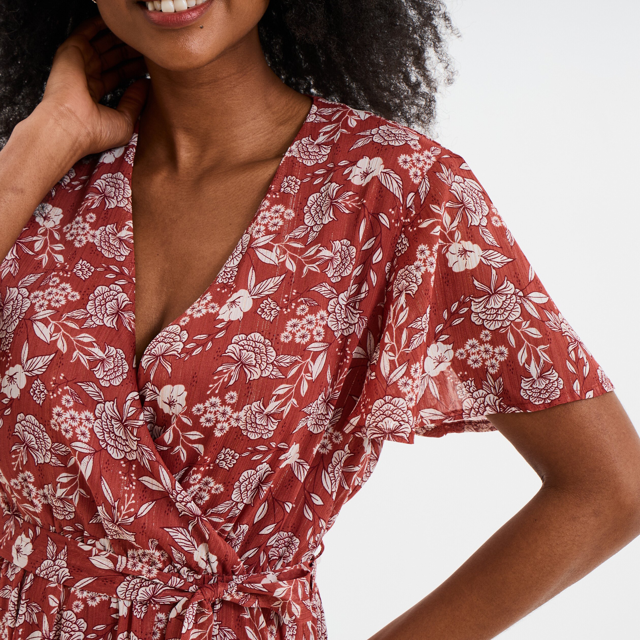 robe longue evasee col cache coeur terracotta femme Robe longue évasée col cache-coeur terracotta femme