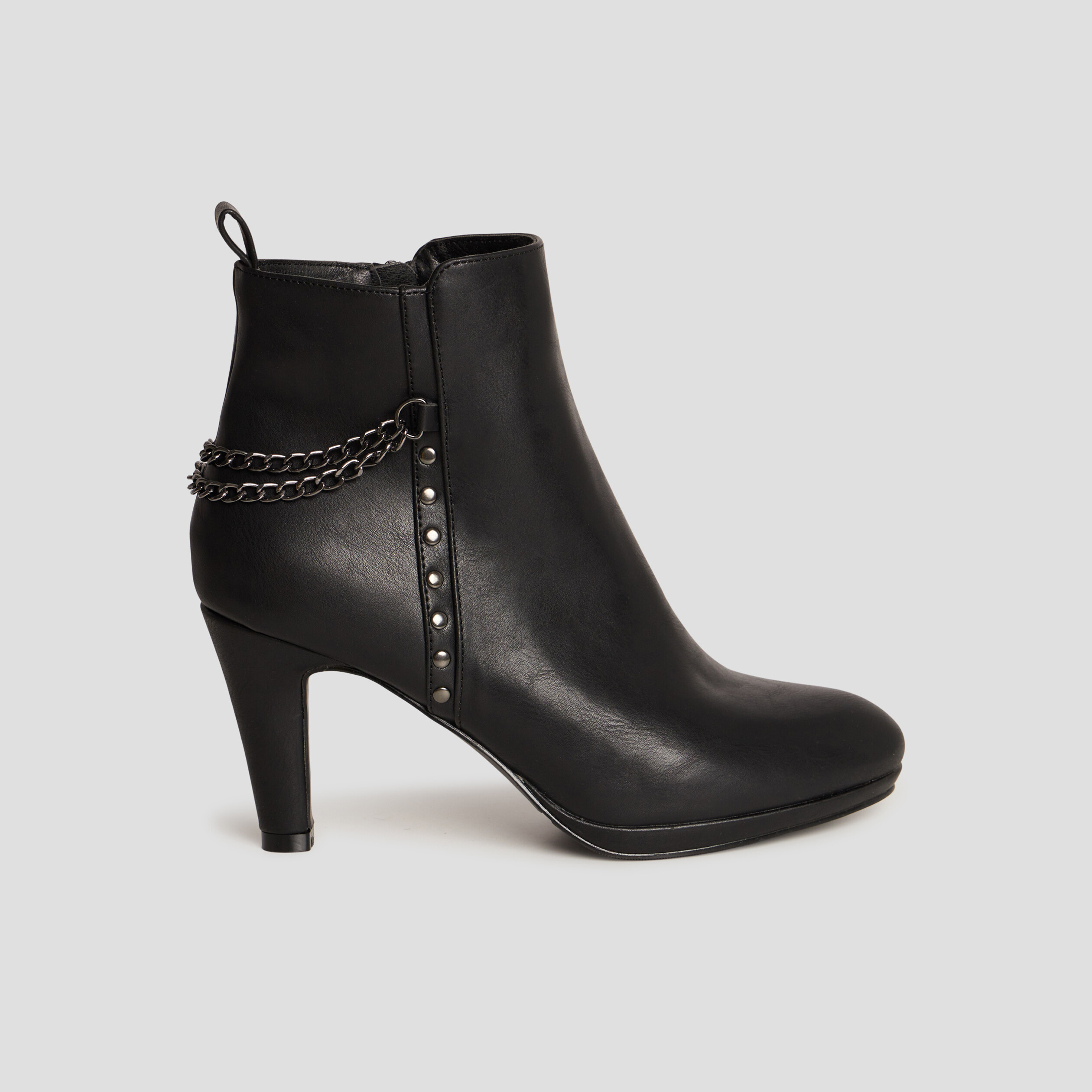 Bottines d&eacute;tails cha&icirc;nes &agrave; talons noir femme