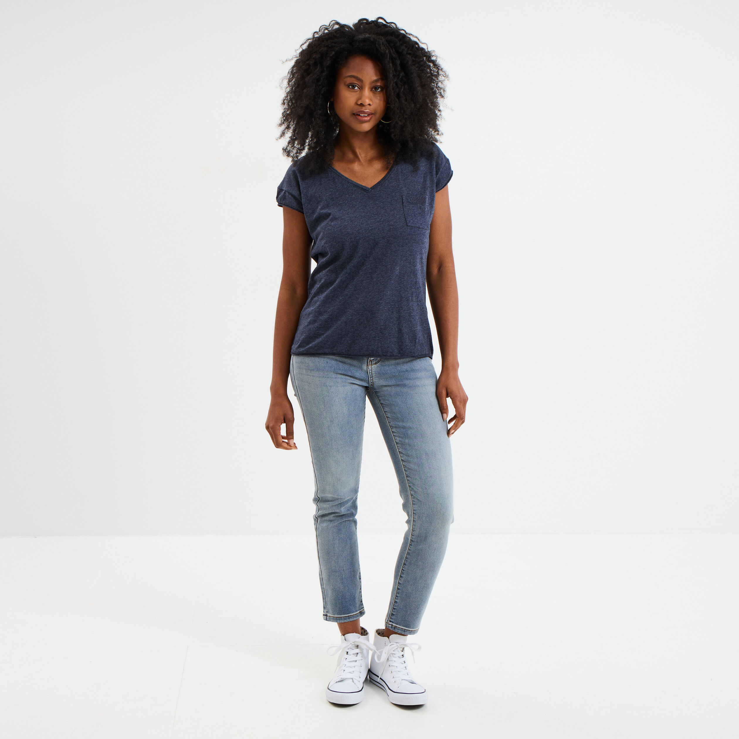 t shirt col v poche poitrine creeks bleu marine femme T-shirt col v poche poitrine Creeks bleu marine femme