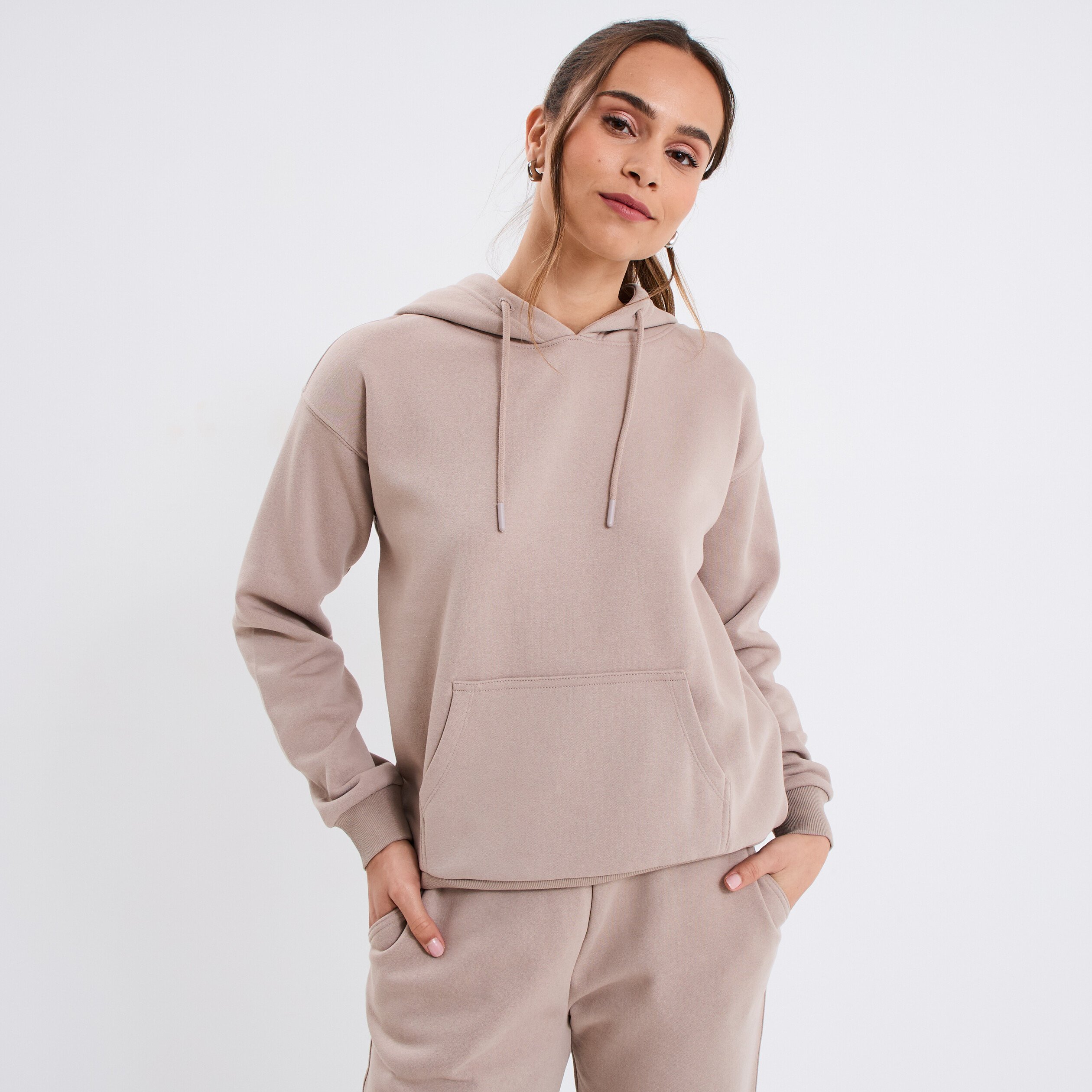Sweat hoodie molleton à capuche beige femme