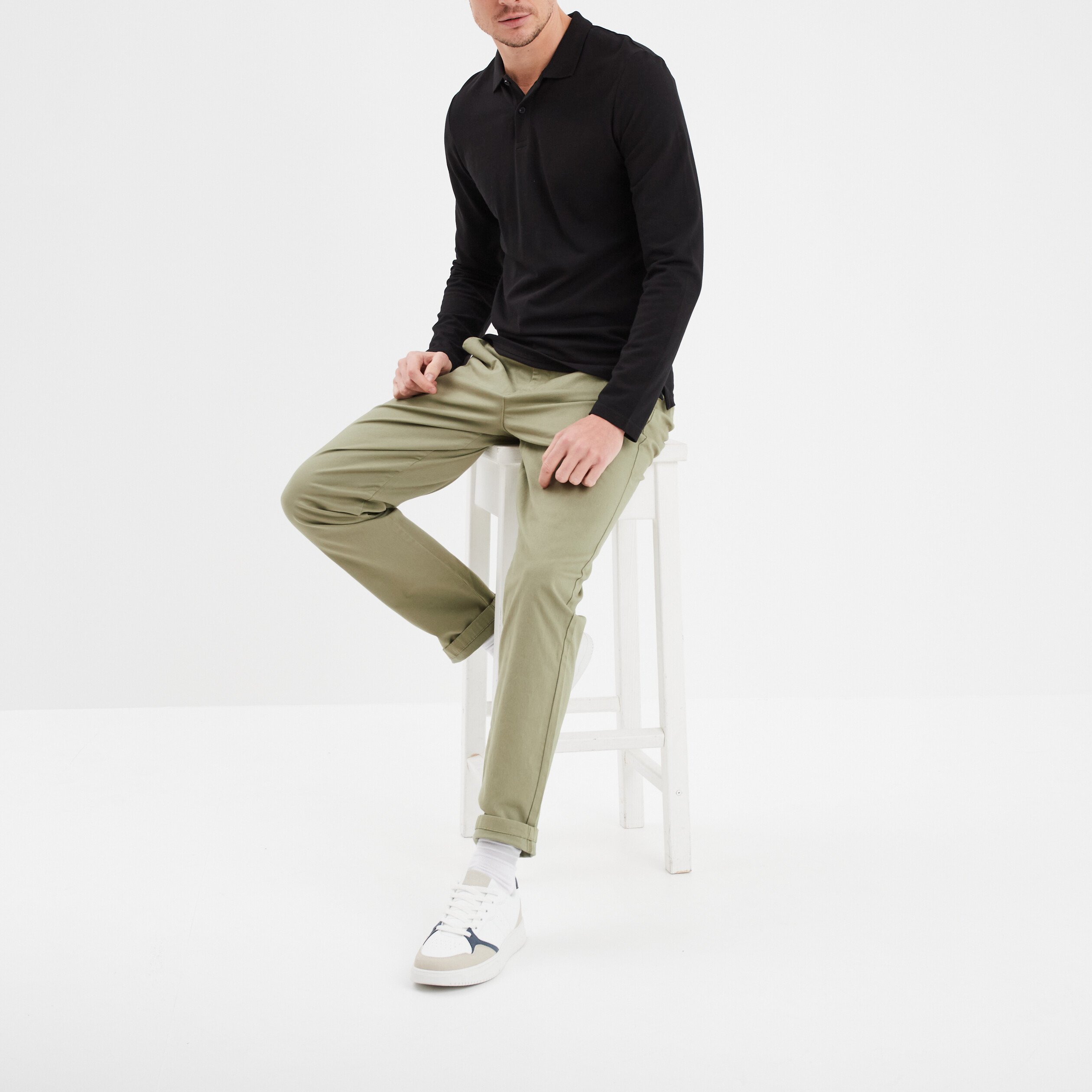 polo manches longues en coton noir homme Polo manches longues en coton noir homme