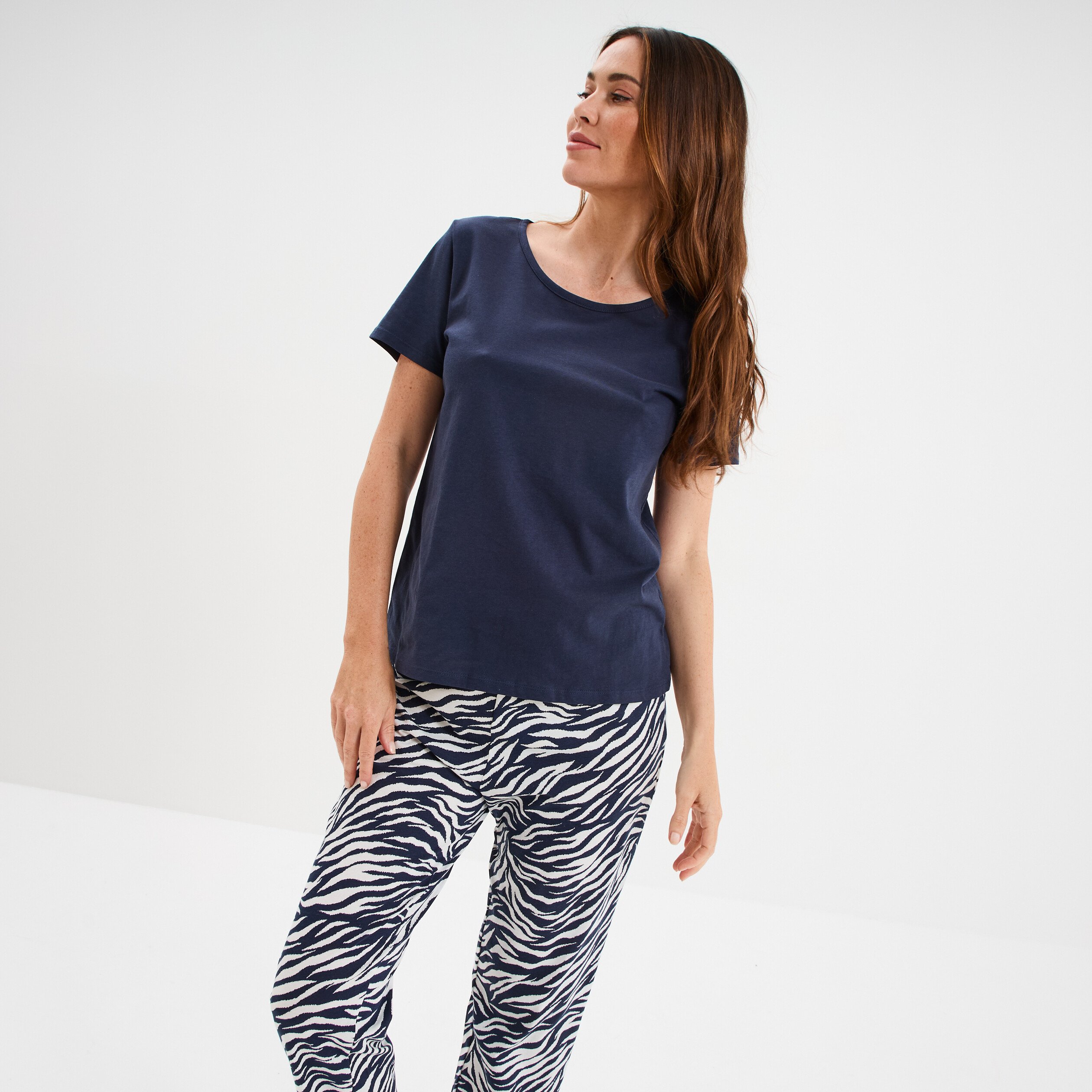 ensemble pyjama pantalon t shirt coton bleu marine femme Ensemble pyjama pantalon t-shirt coton bleu marine femme