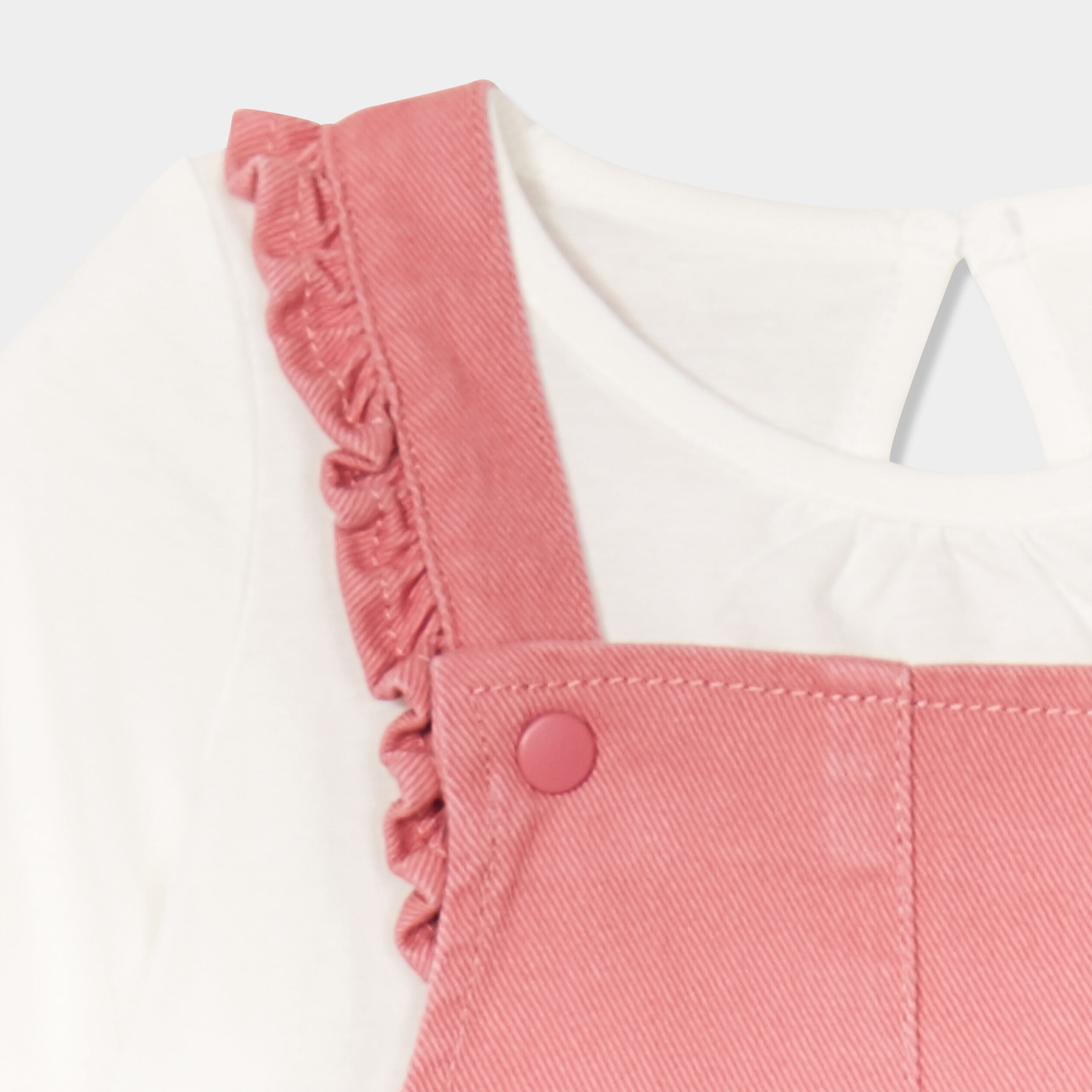 Ensemble 3 pi&egrave;ces avec robe salopette vieux rose b&eacute;b&eacute; fille