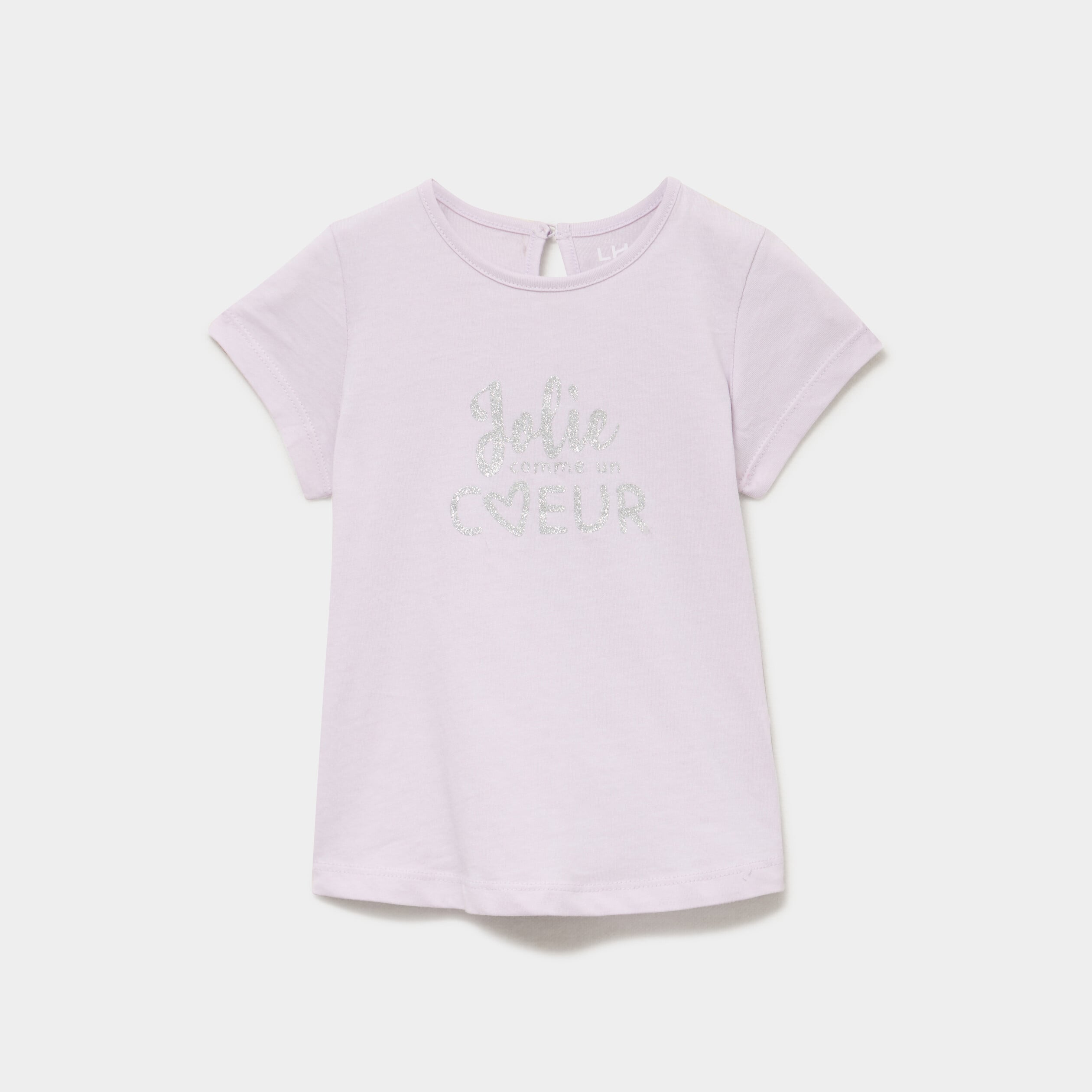 T-shirt paillettes manches courtes coton parme b&eacute;b&eacute; fille