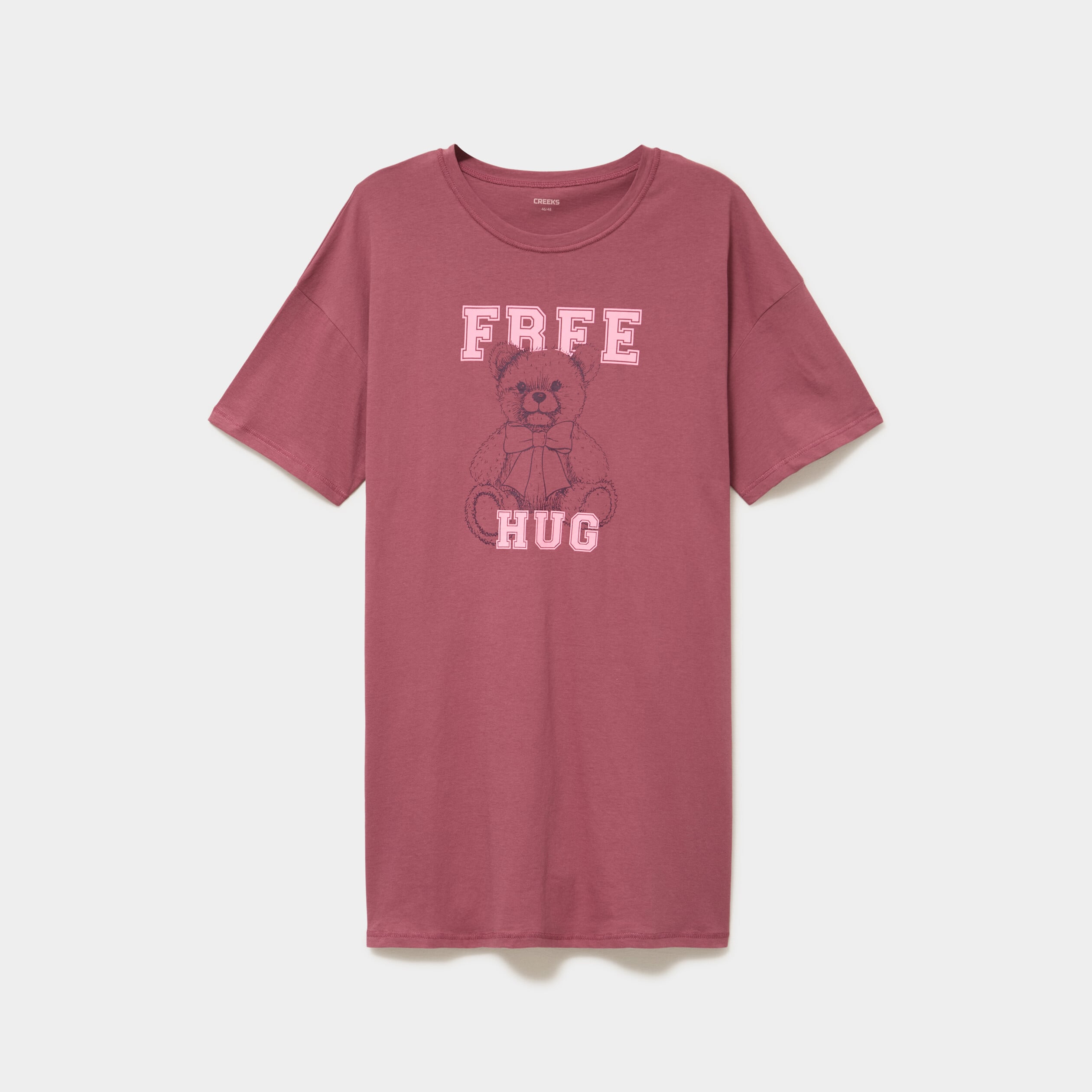 Chemise de nuit courte col rond coton rose framboise femme grande taille