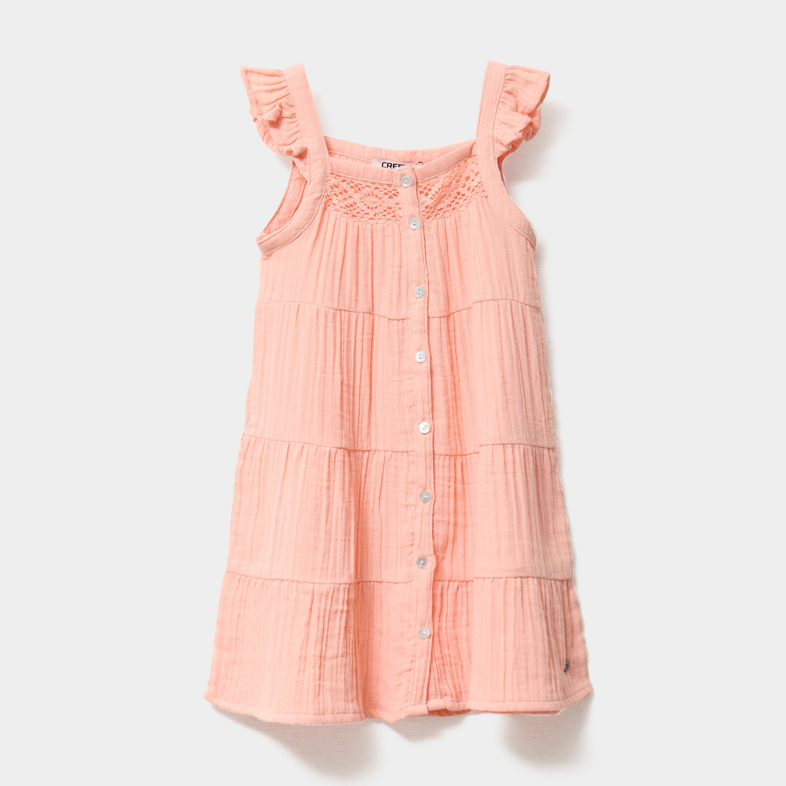 robe a bretelles fines gaze de coton rose saumon fille Robe à bretelles fines gaze de coton rose saumon fille