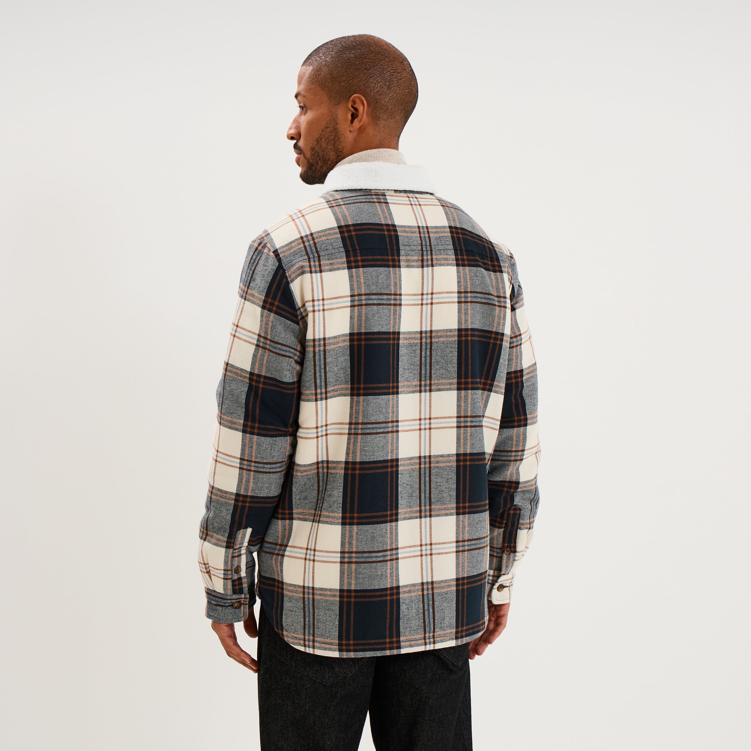 Surchemise carreaux doubl&eacute;e effet sherpa ecru homme