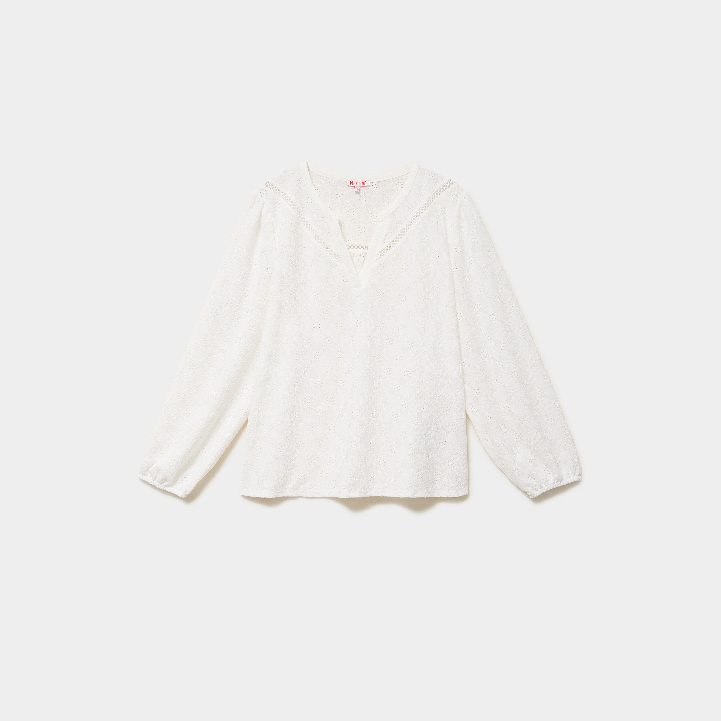 Blouse ajour&eacute;e manches 3/4 col tunisien blanc femme grande taille