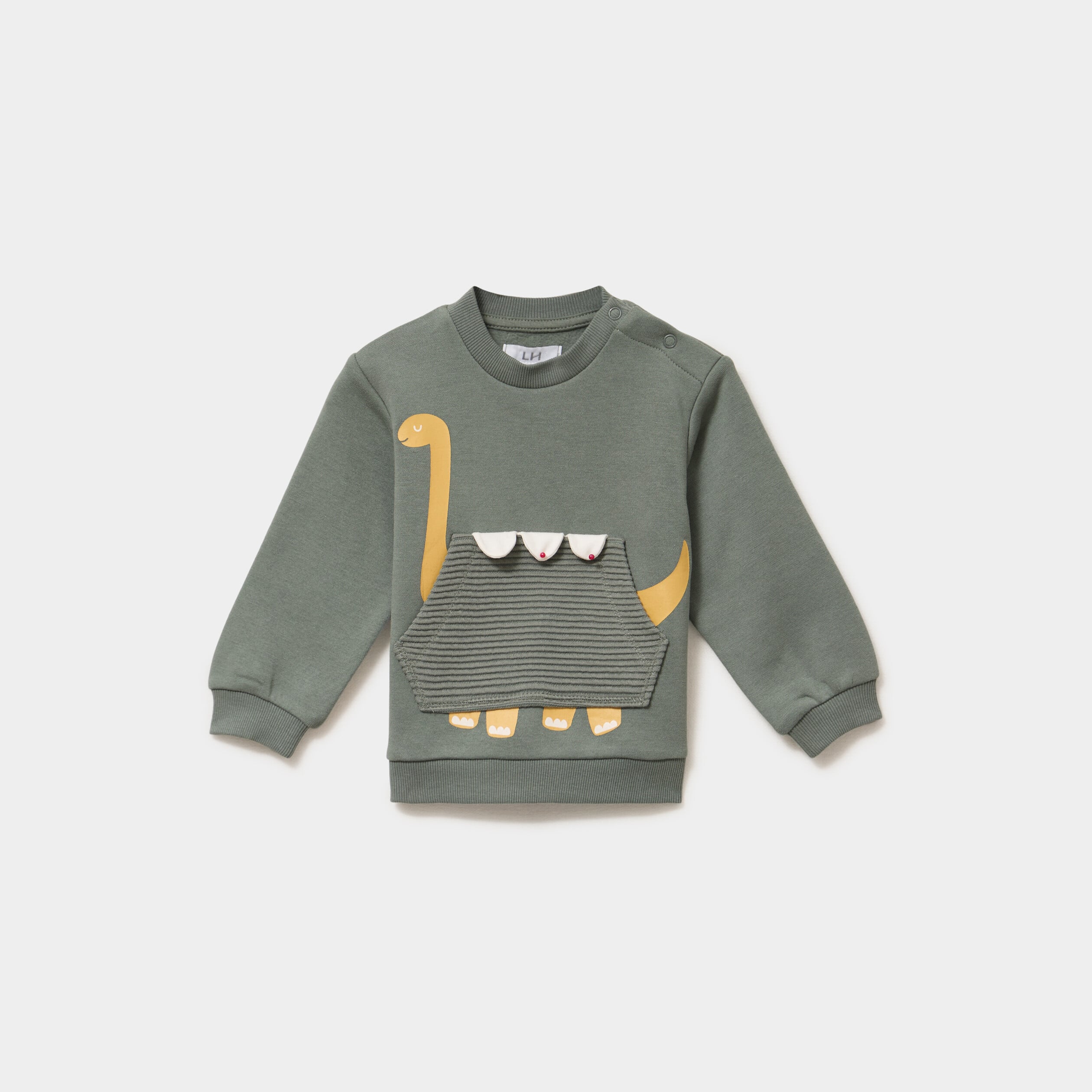 Sweat col rond 1 poche manches longues vert kaki b&eacute;b&eacute; gar&ccedil;on