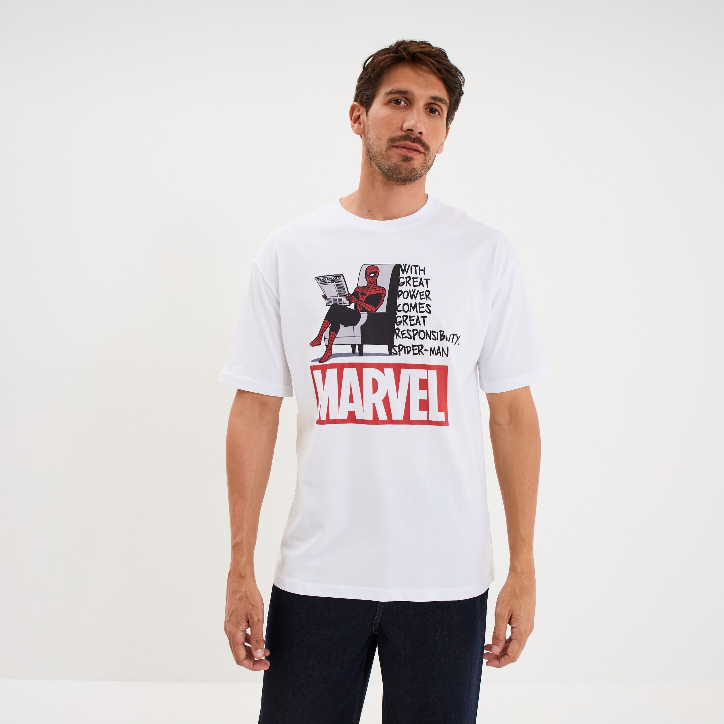 T-shirt manches courtes coton Spider-Man blanc homme