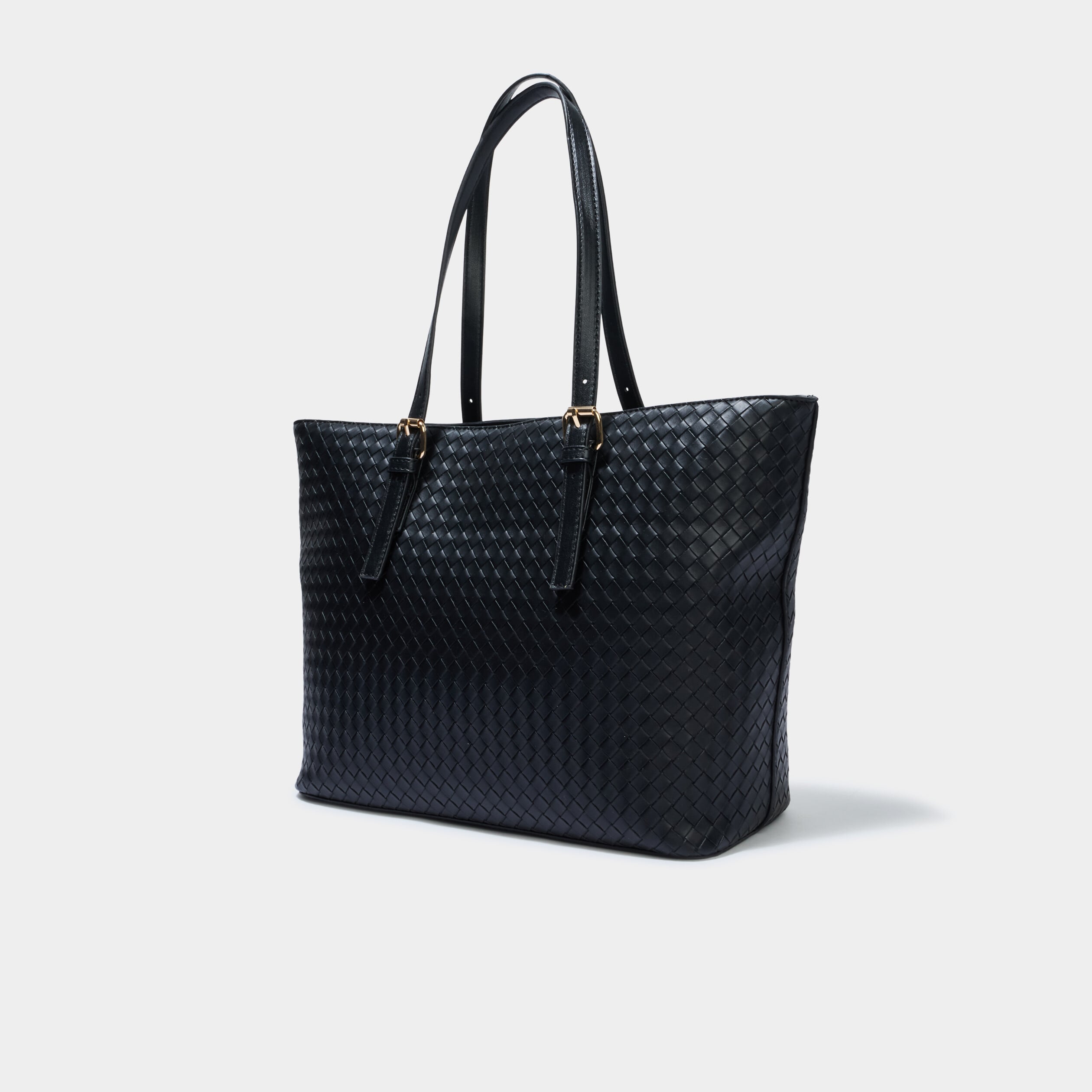 Sac cabas effet tress&eacute; noir femme