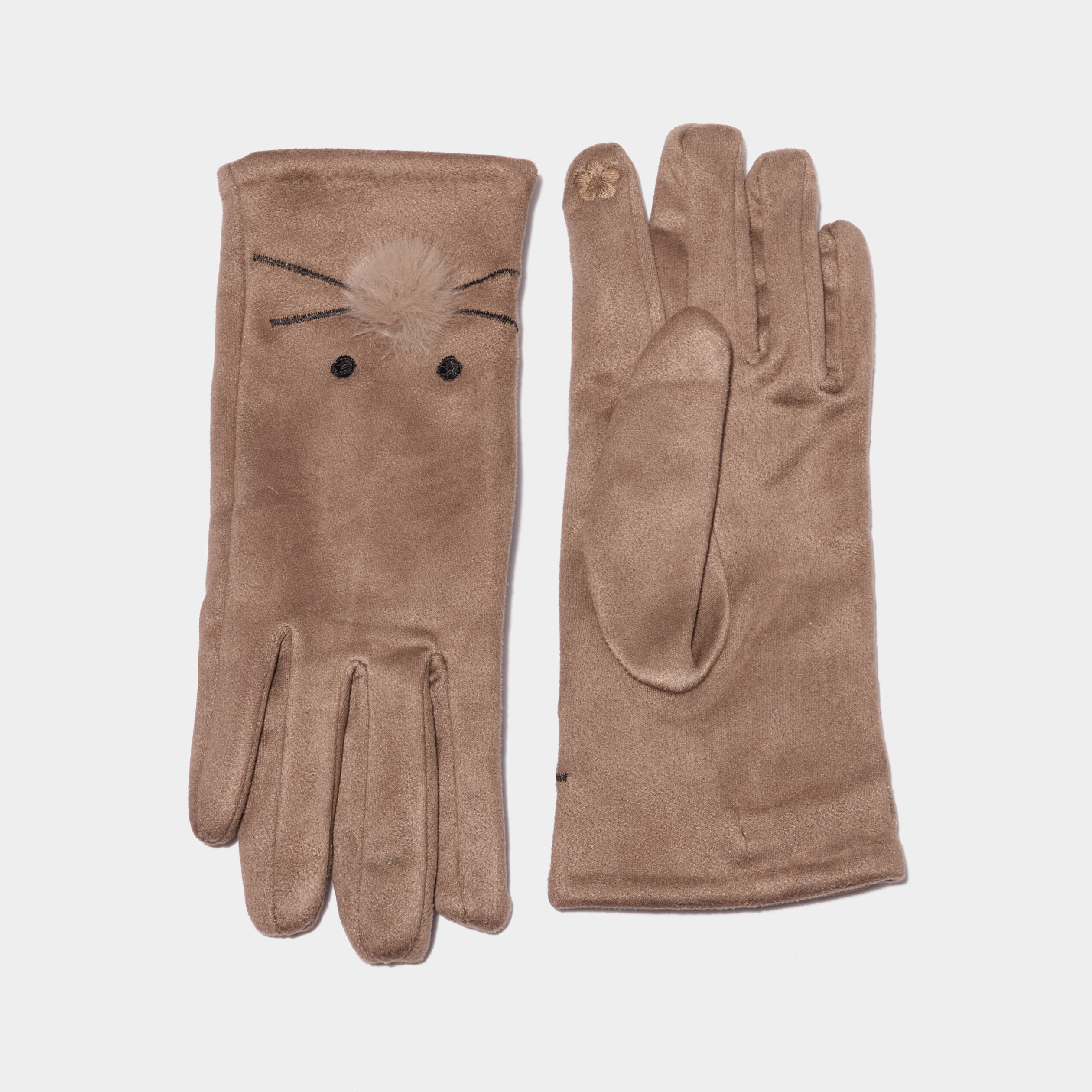 Gants avec pompons taupe femme