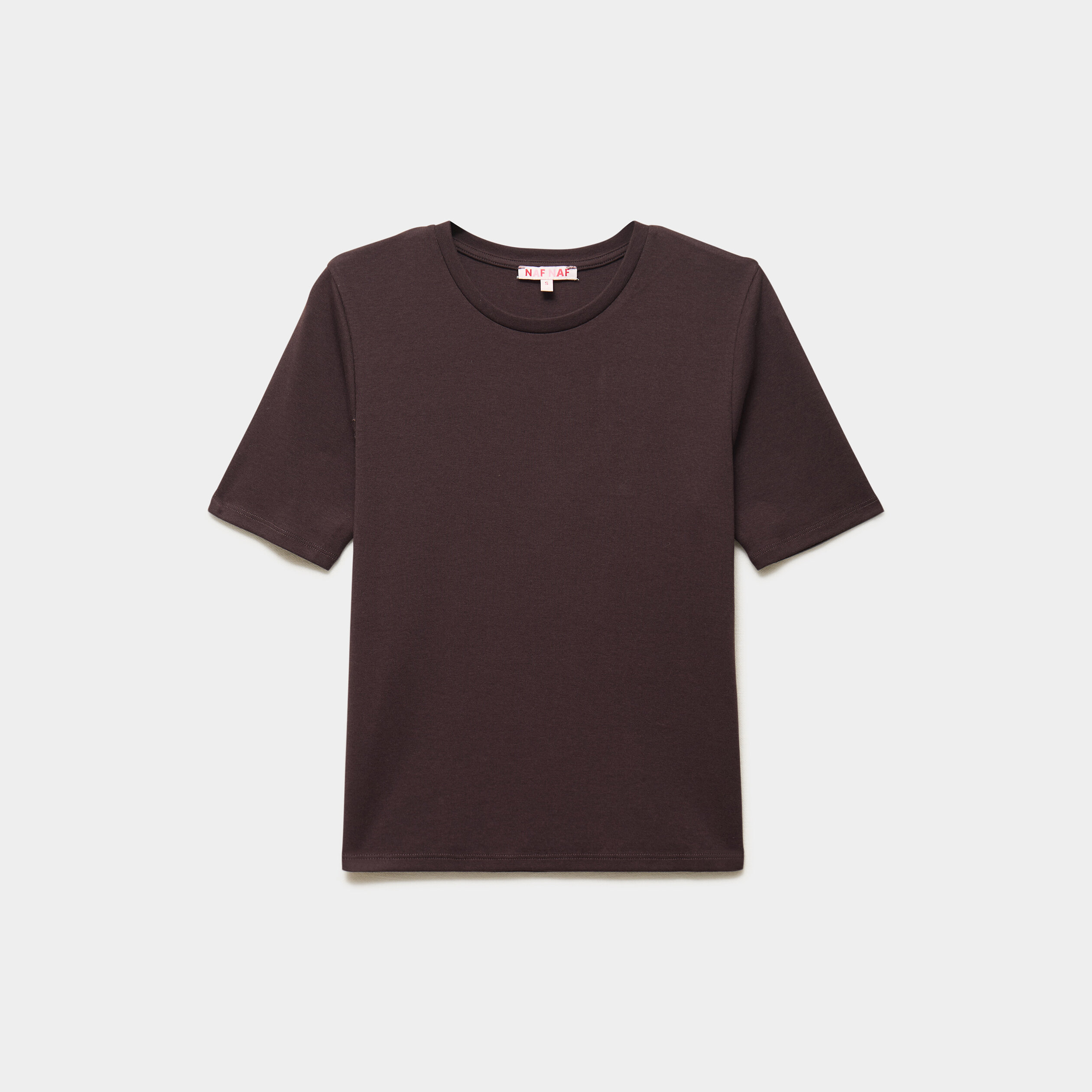 T-shirt col rond manches courtes ajust&eacute; marron fonc&eacute; femme