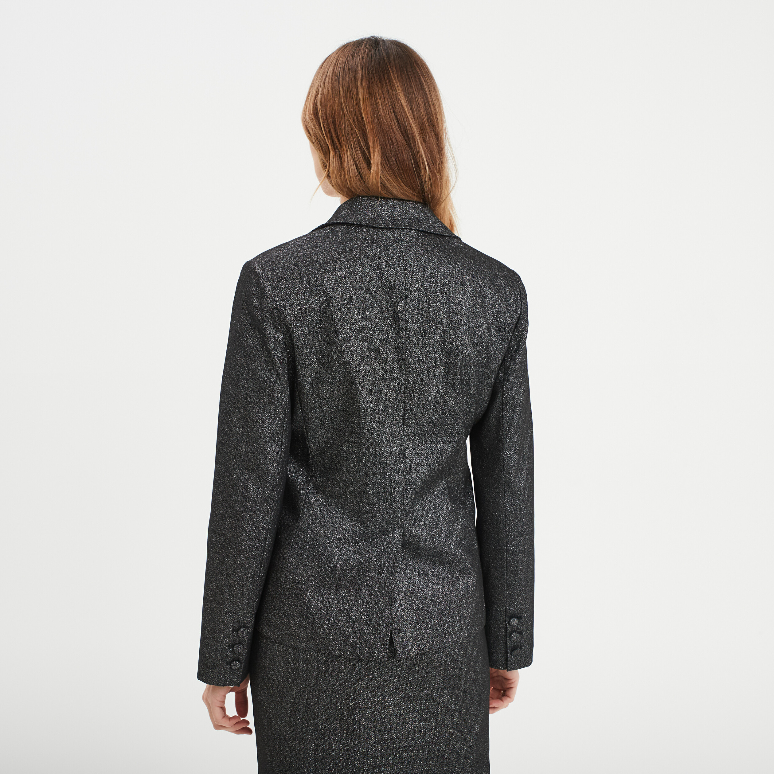 veste blazer coupe droite courte gris argent femme Veste blazer coupe droite courte gris argent femme