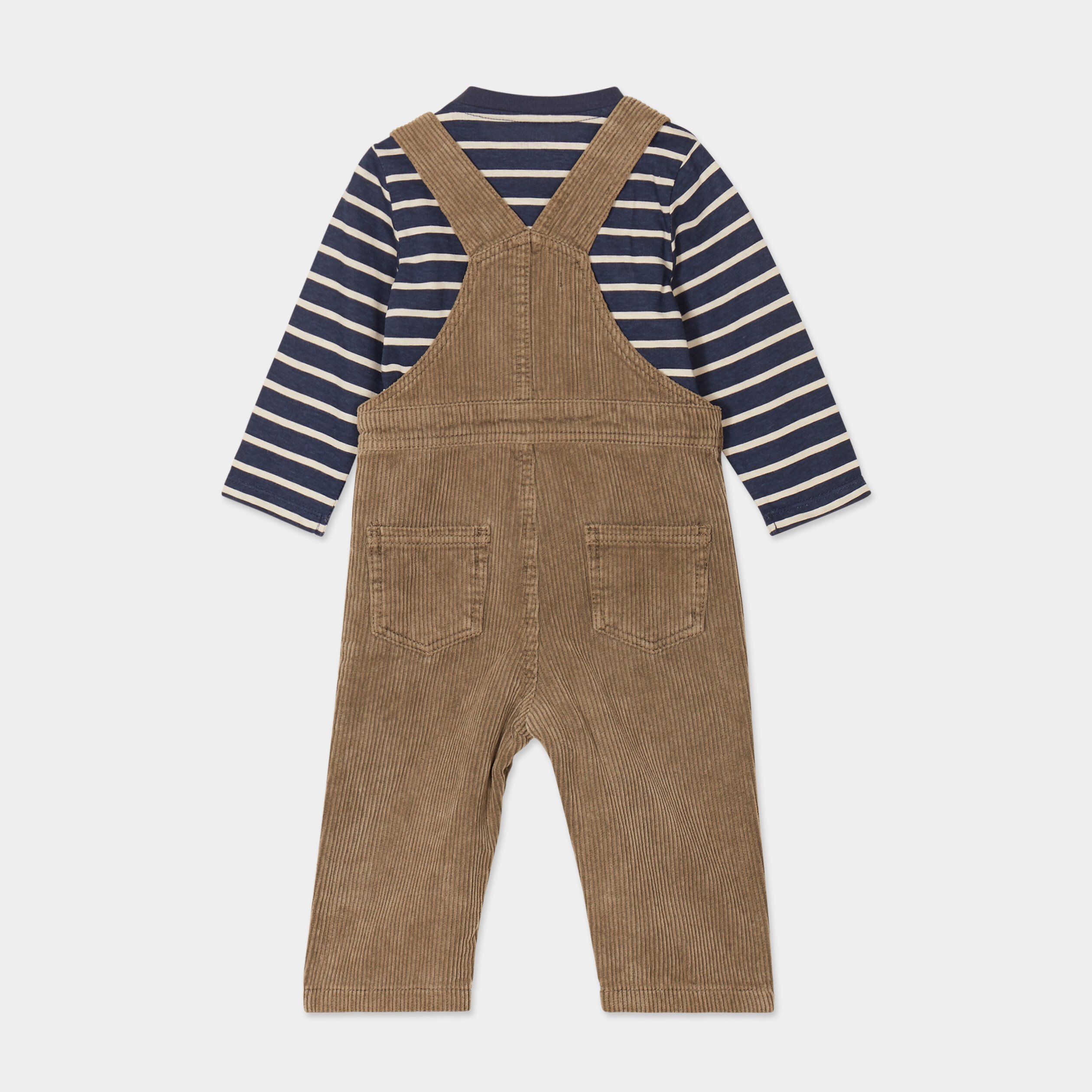 ensemble 3 pieces salopette velours bleu marine bebeg Ensemble 3 pièces salopette velours bleu marine bébé garçon
