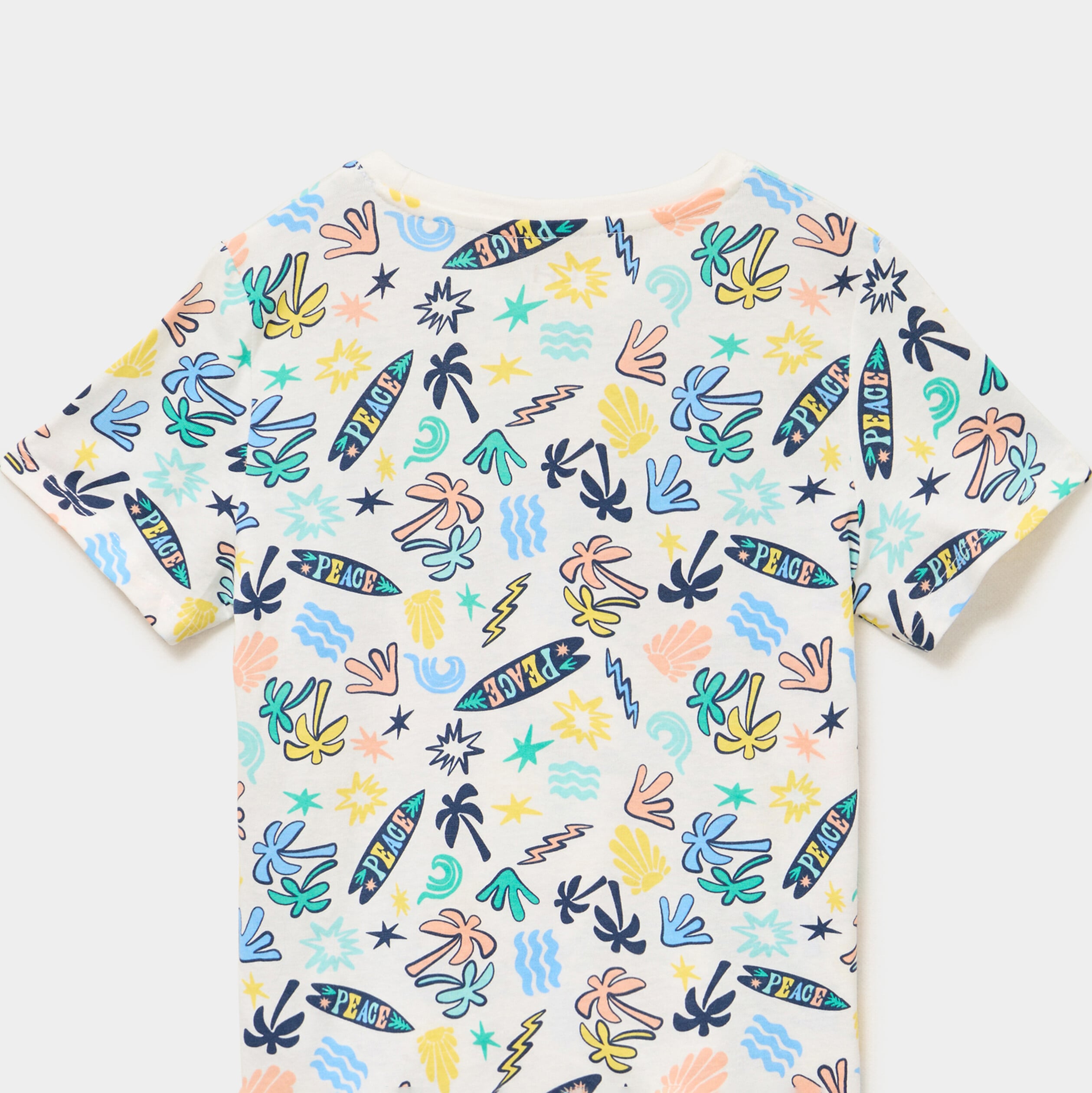 Ensemble pyjama short t-shirt en coton ecru gar&ccedil;on