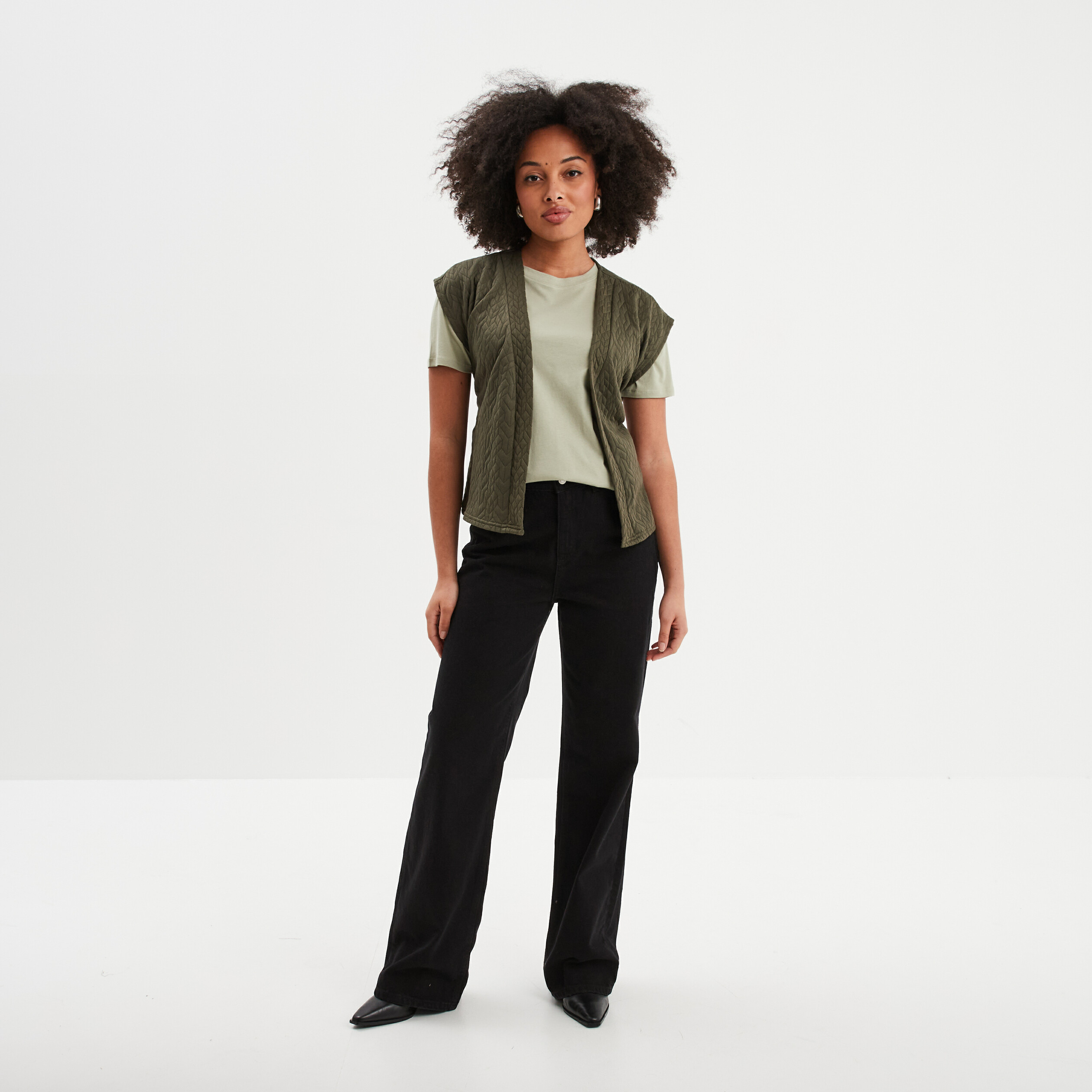 t shirt col rond manches courtes coton vert kaki femme T-shirt col rond manches courtes coton vert kaki femme