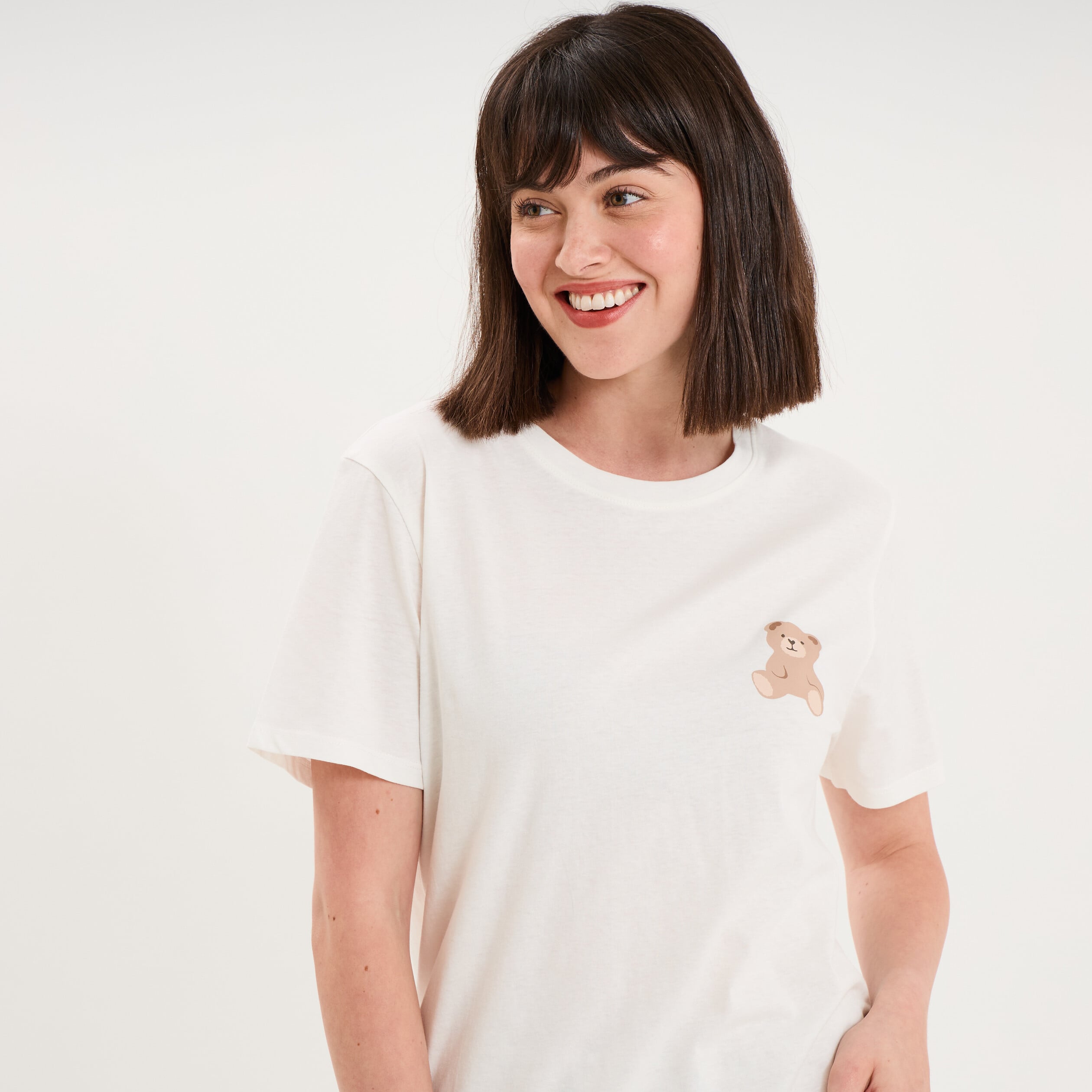 T-shirt col rond manches courtes coton blanc femme