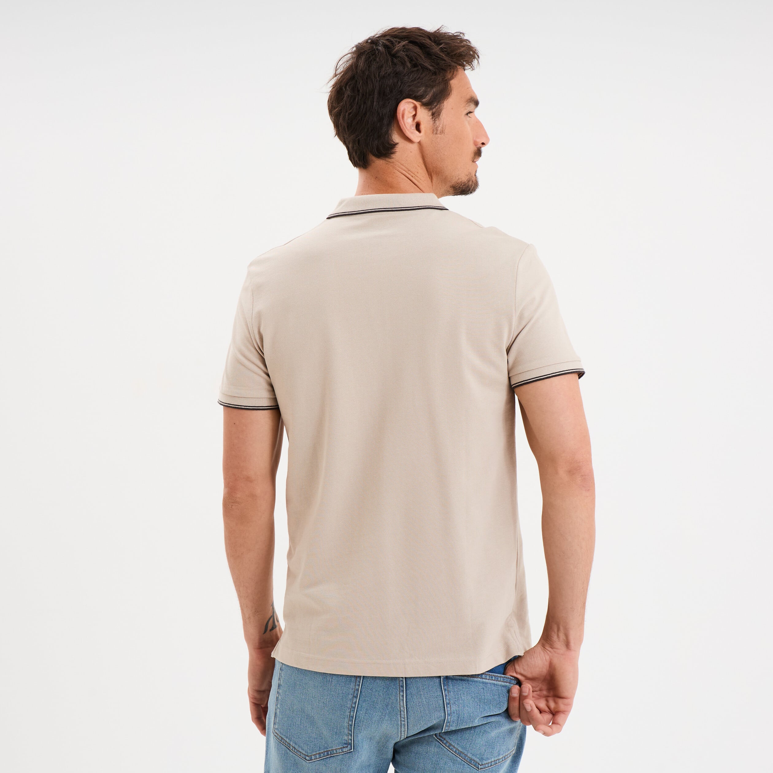 Polo piqu&eacute; coton manches courtes sable homme
