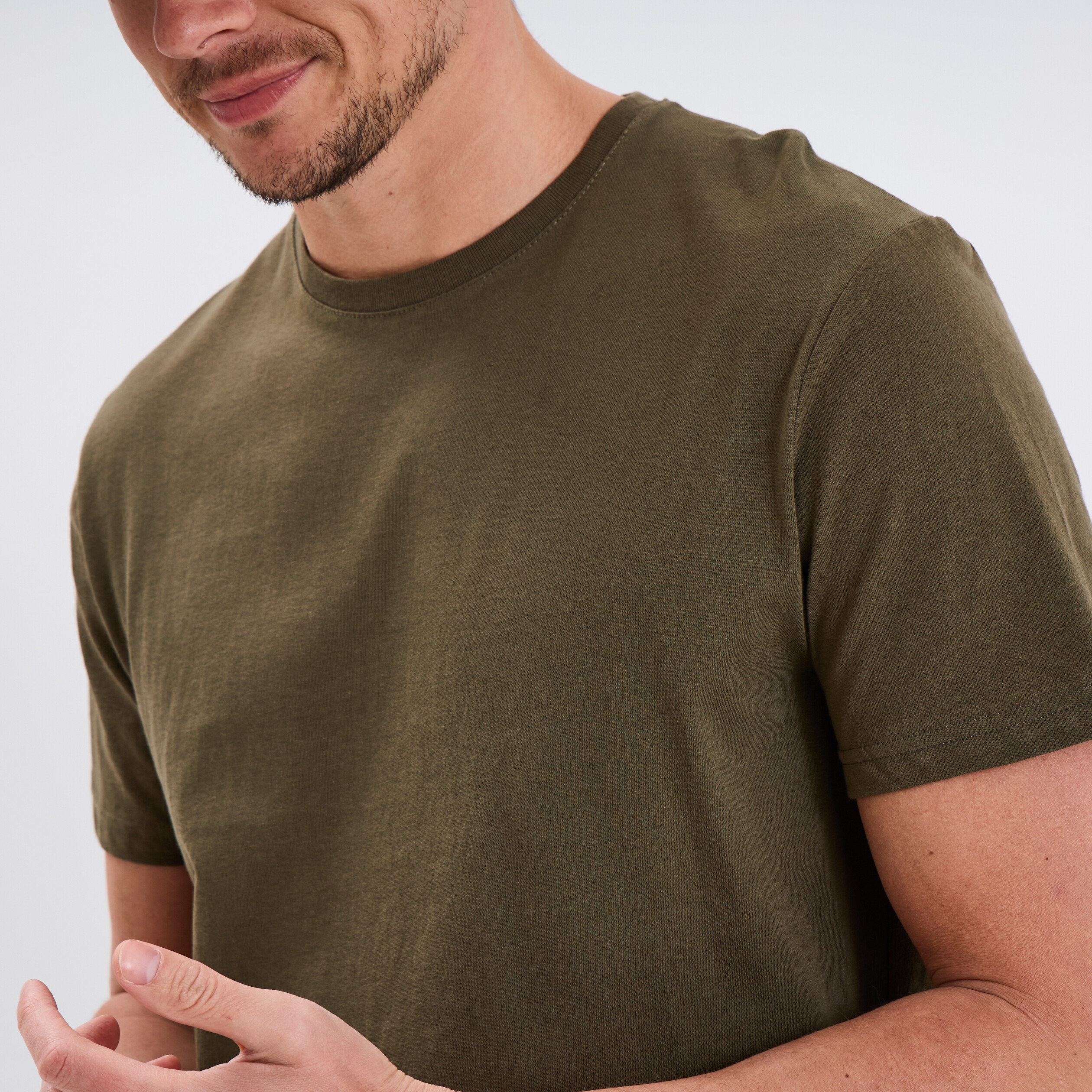 T-shirt droit en coton manches courtes vert kaki homme