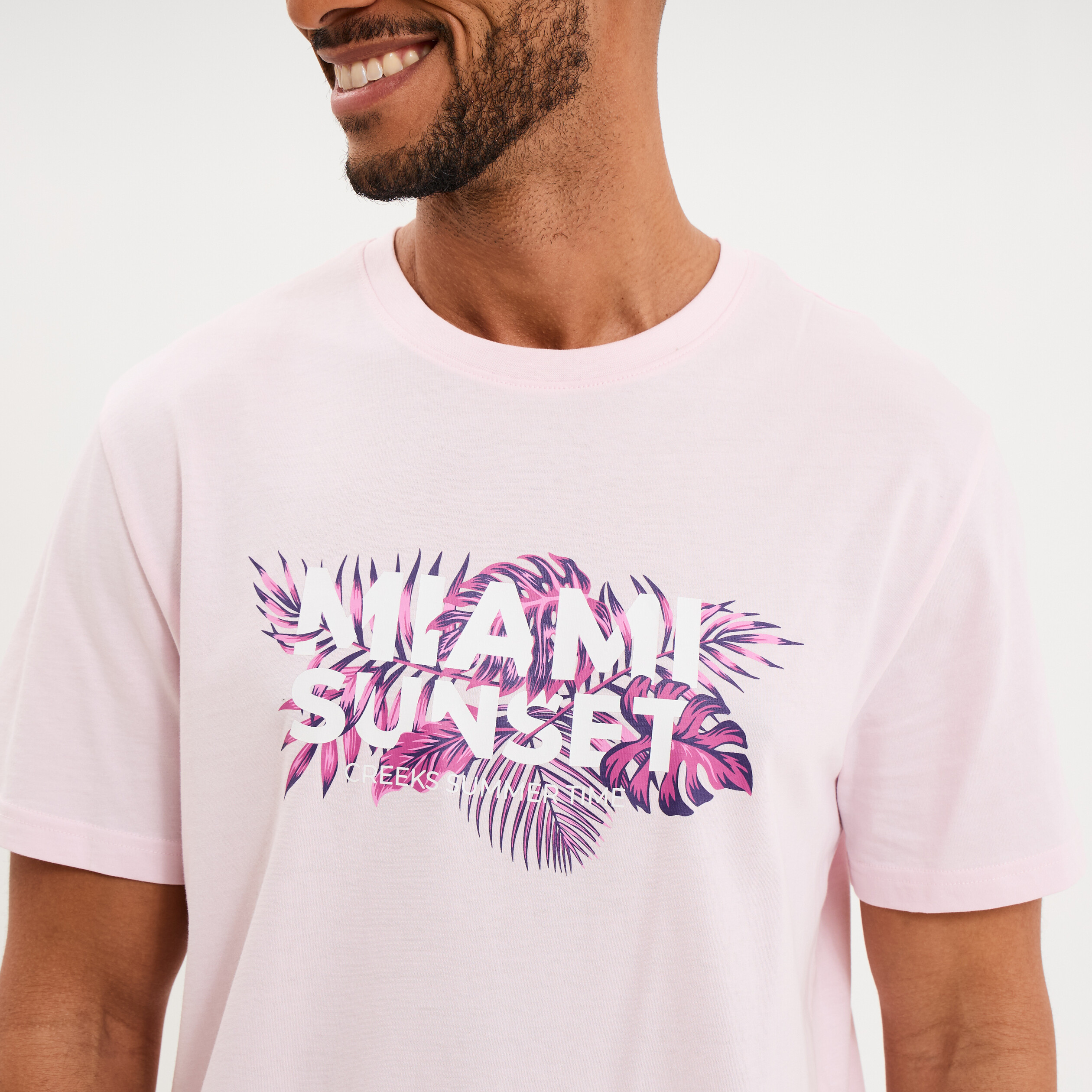 T-shirt col rond manches courtes coton rose clair homme