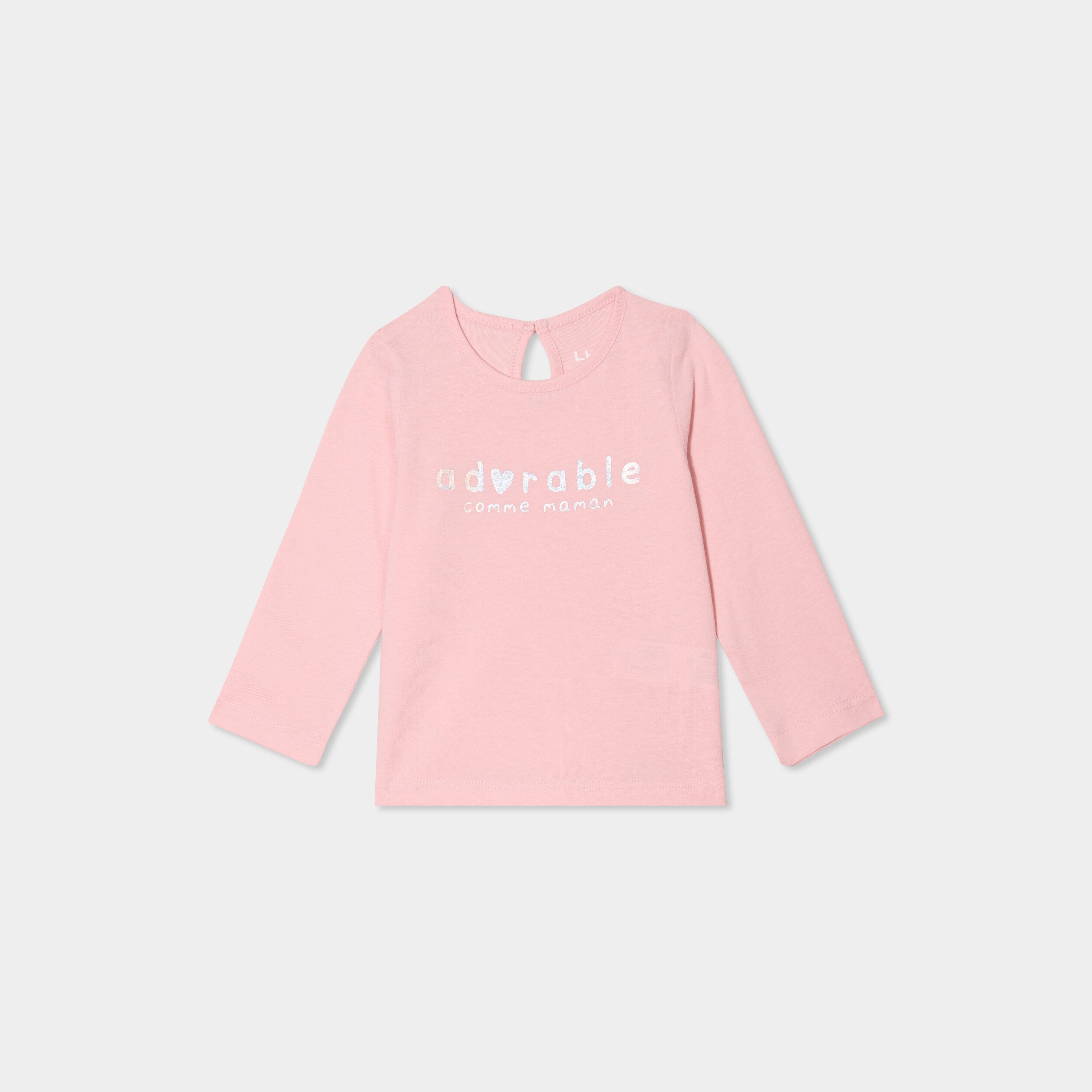 t shirt manches longues coton rose clair bebef T-shirt manches longues coton rose clair bébé fille
