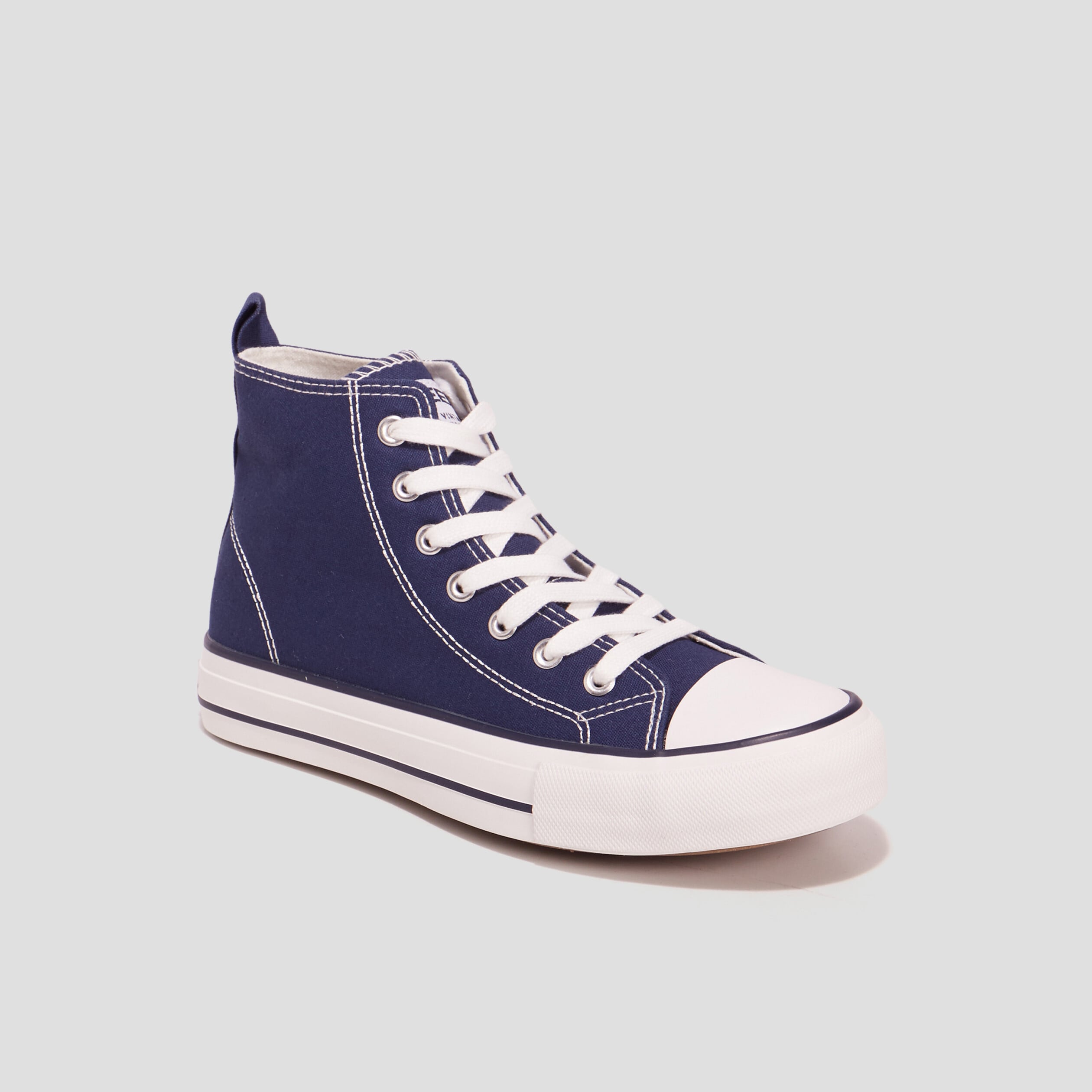 Tennis montantes &agrave; lacets en toile bleu marine femme