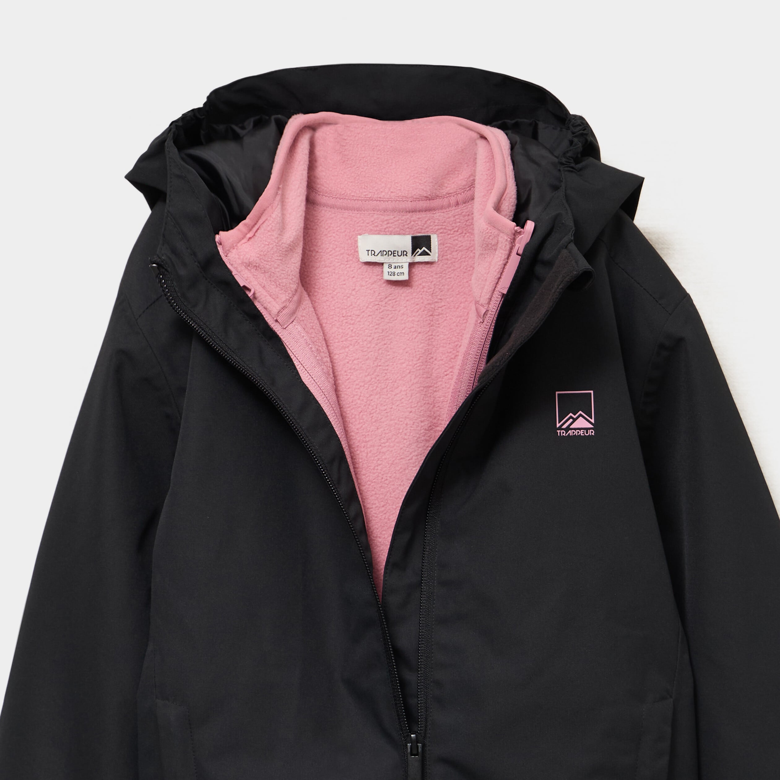 Parka 3-en-1 &agrave; capuche imperm&eacute;able noir fille