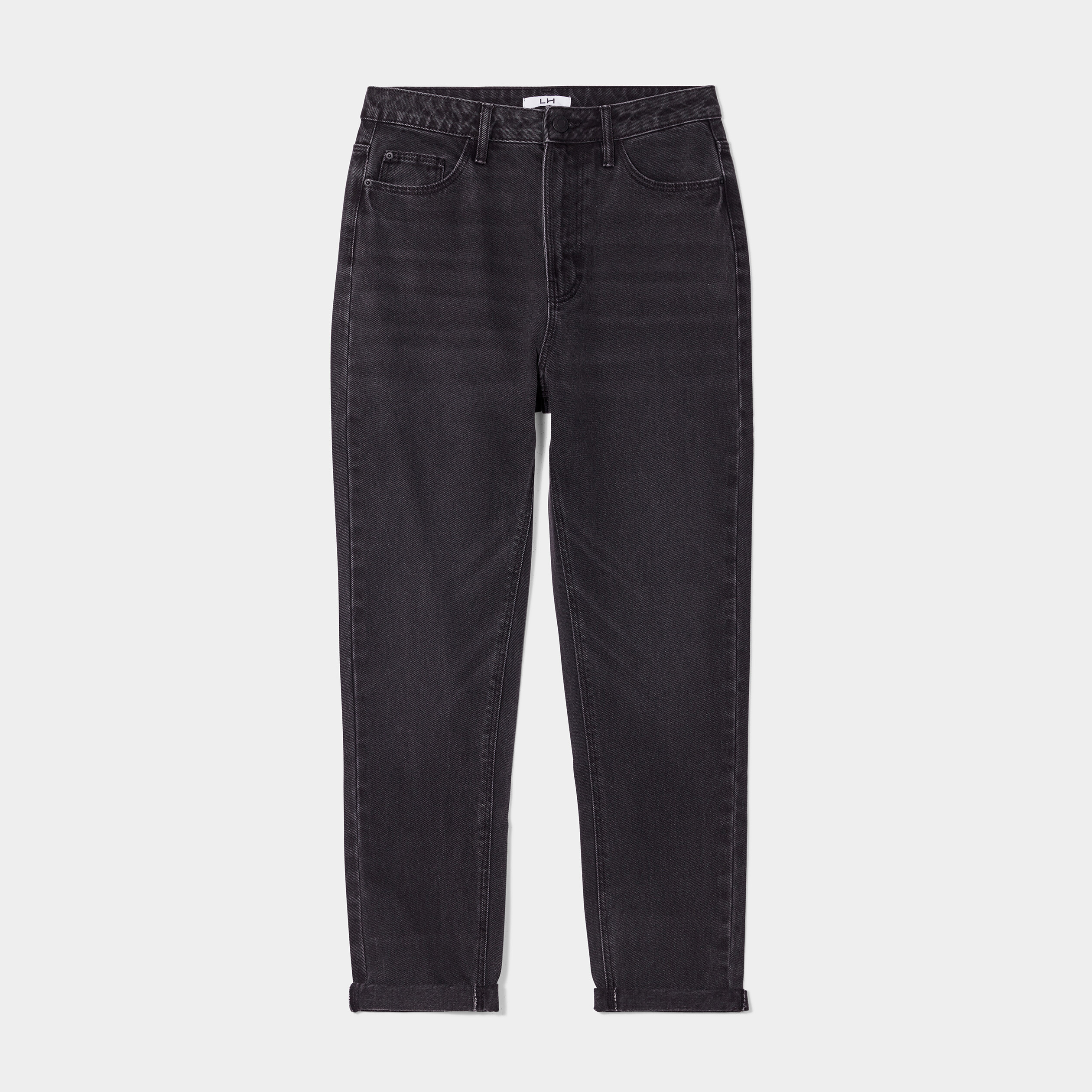 Jeans mom taille haute 7/8ème coton denim noir femme