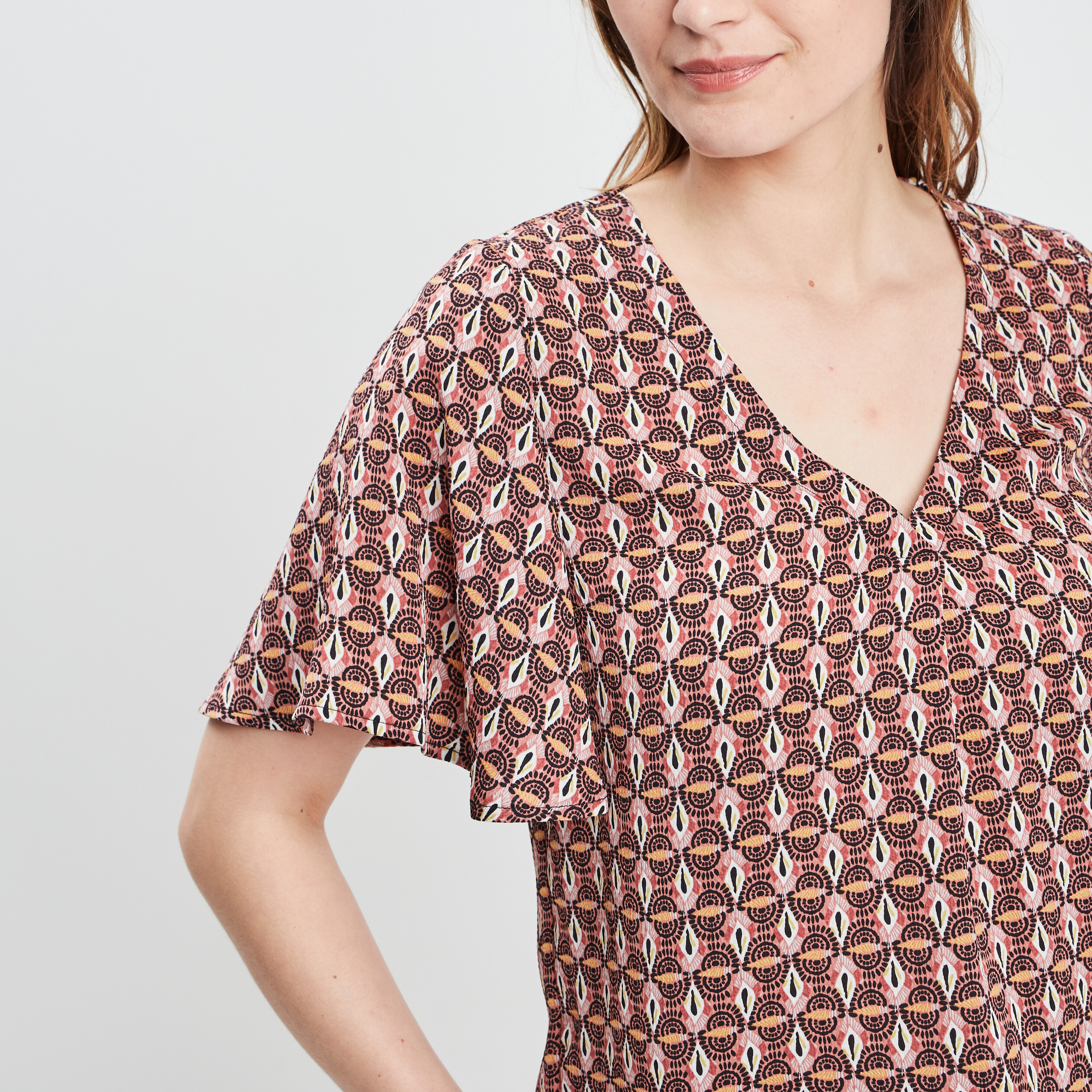 blouse manches courtes papillons vieux rose femme Blouse manches courtes papillons vieux rose femme