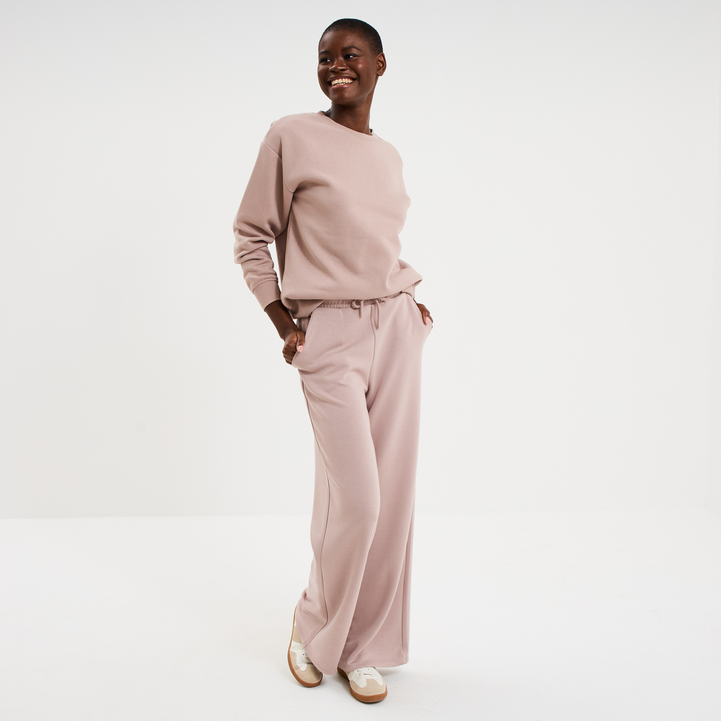 Sweat col rond manches longues marron clair femme