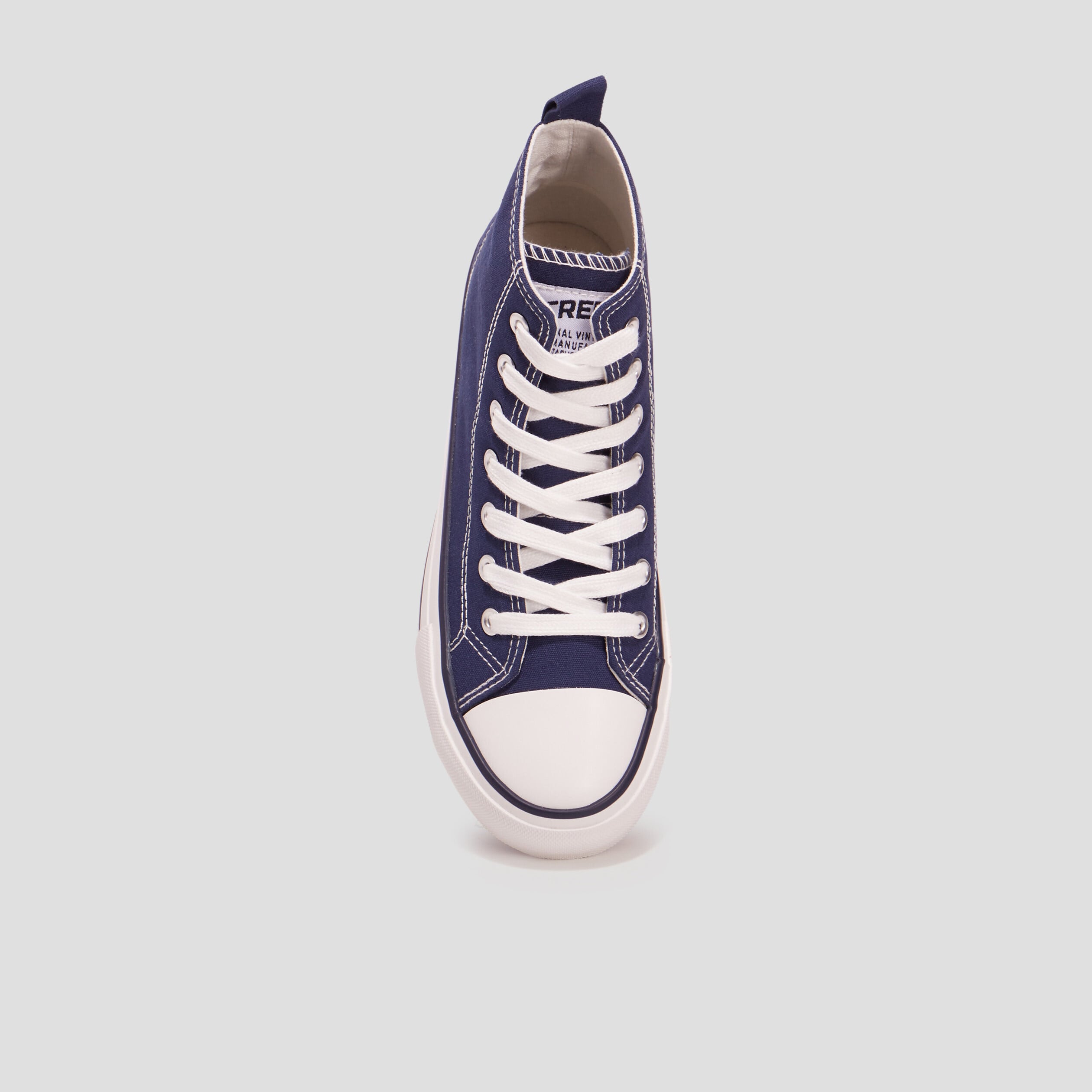Tennis montantes &agrave; lacets en toile bleu marine femme