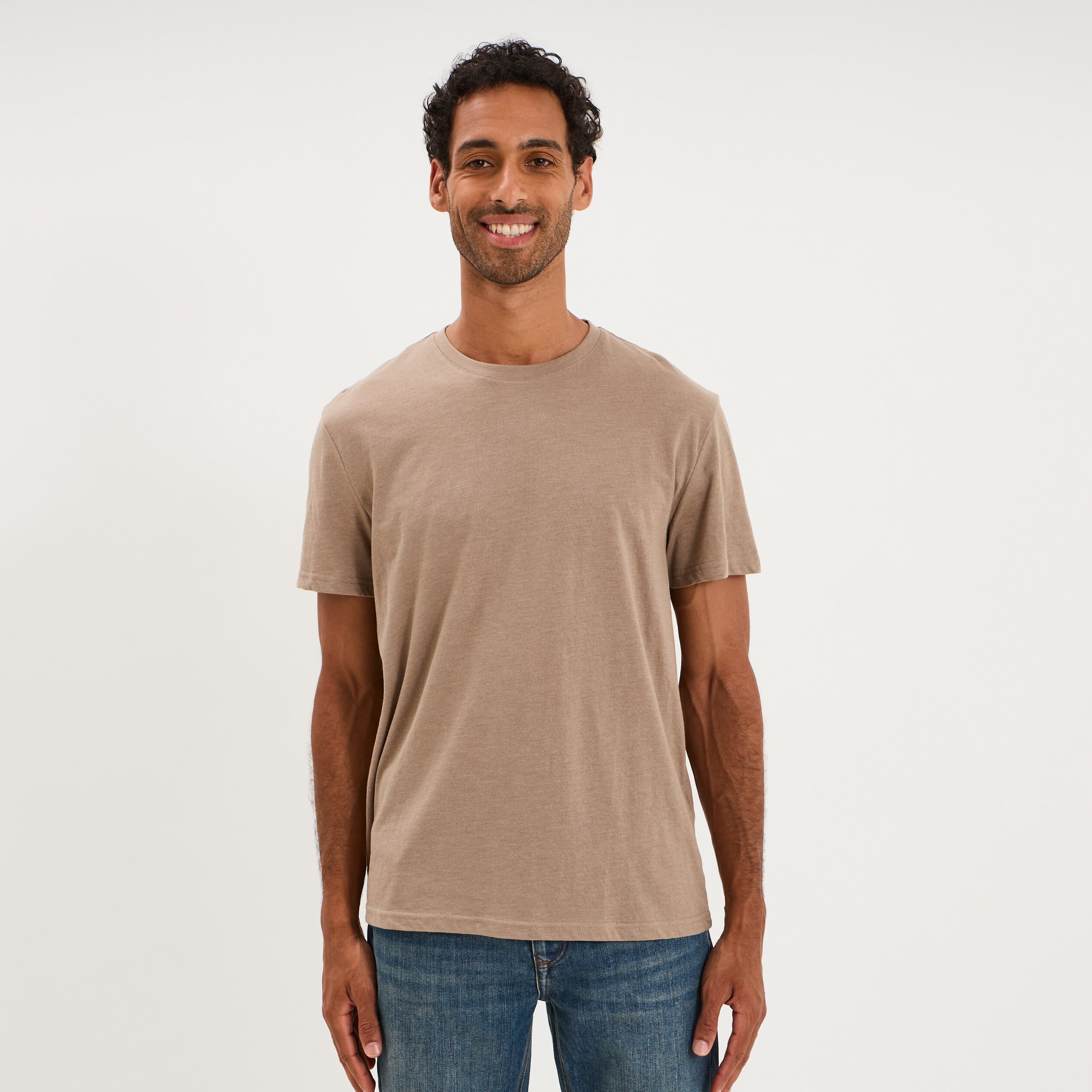 T-shirt droit en coton manches courtes taupe homme