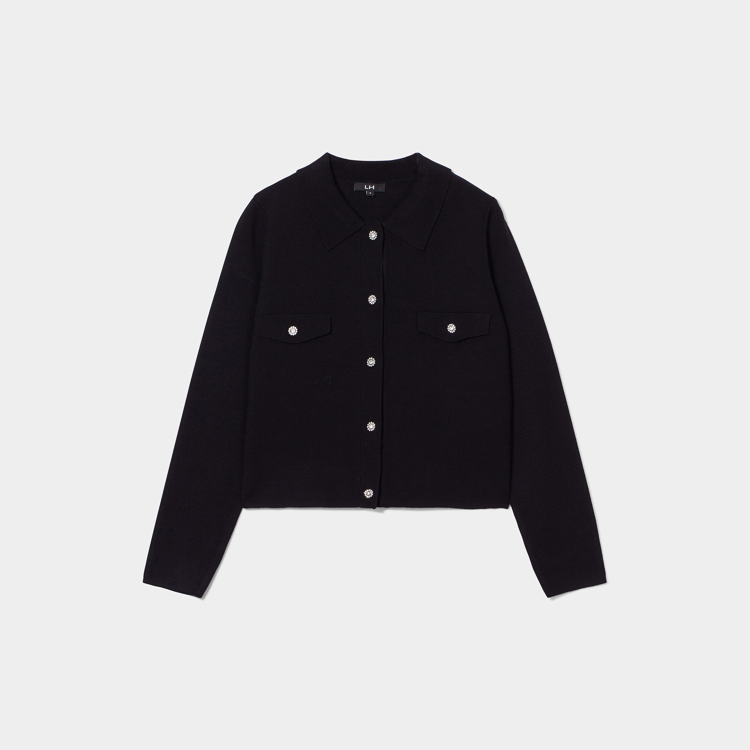 Gilet boutons détails bijoux noir femme