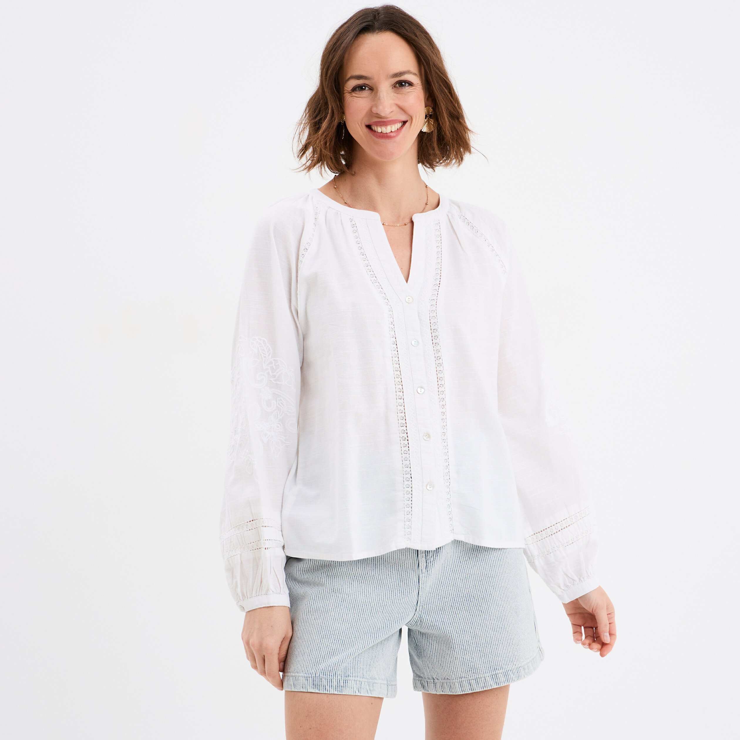 blouse manches ballons brodees blanc femme Blouse manches ballons brodées blanc femme