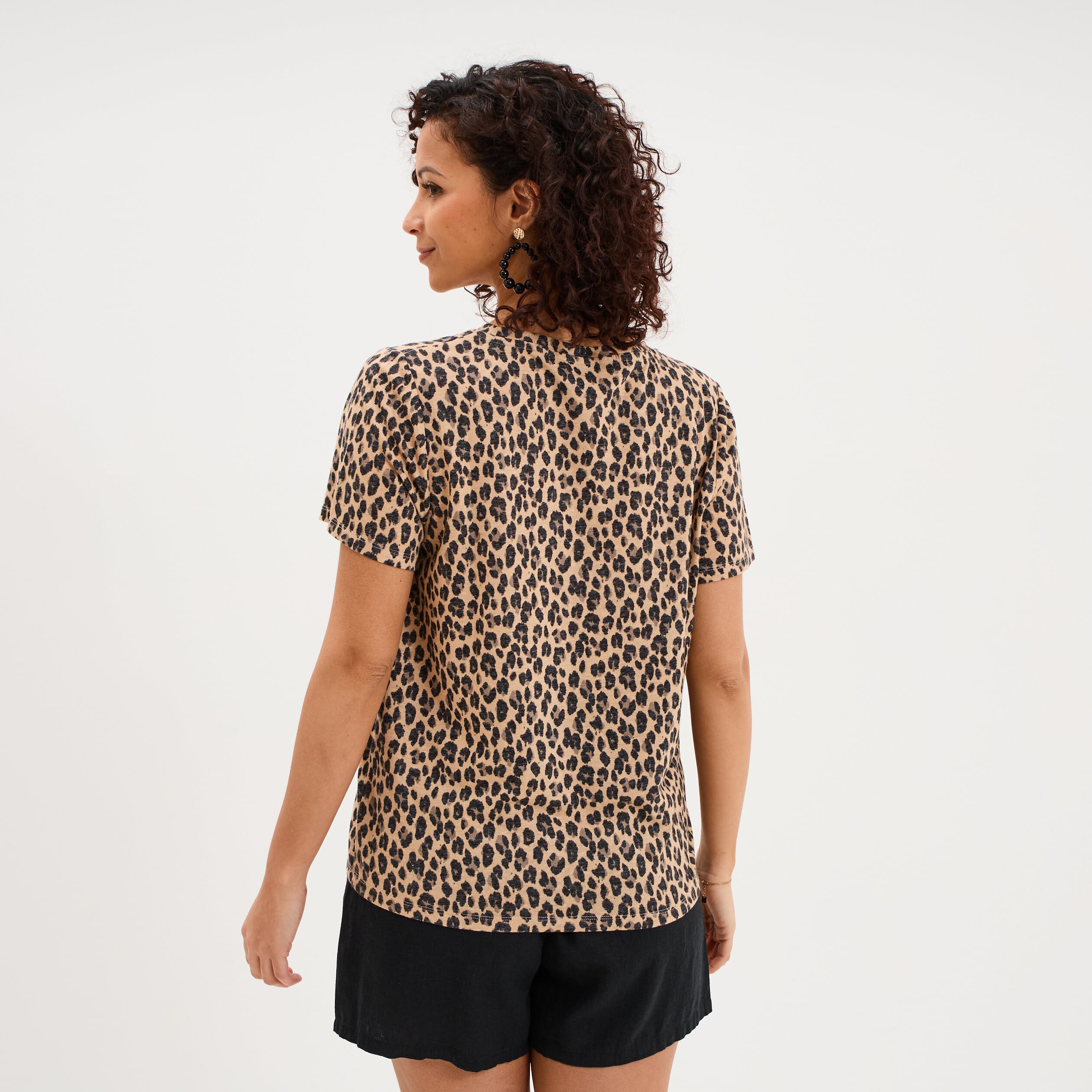 T-shirt manches courtes m&eacute;lange lin beige clair femme