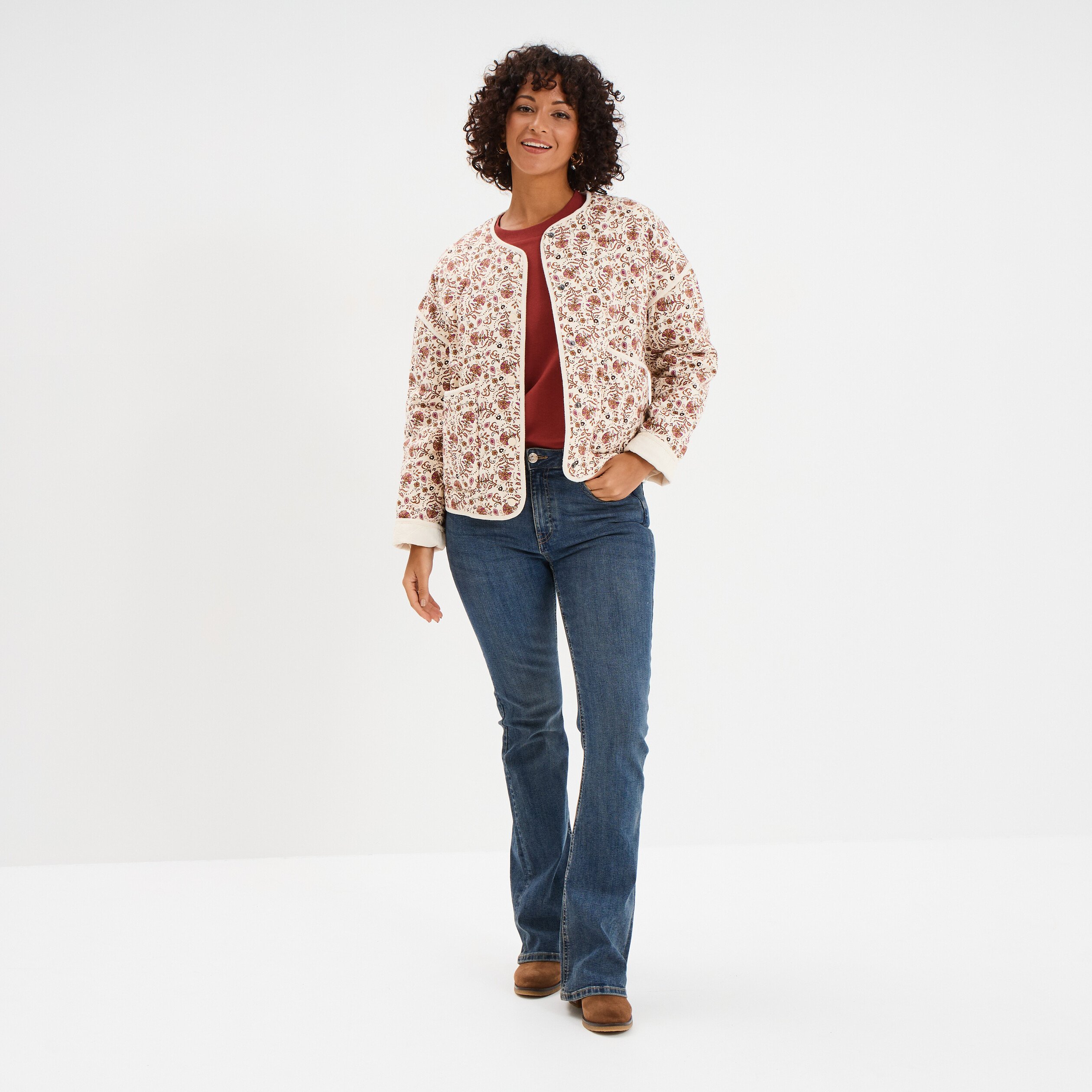 veste matelassee col rond coton blanc femme Veste matelassée col rond coton blanc femme