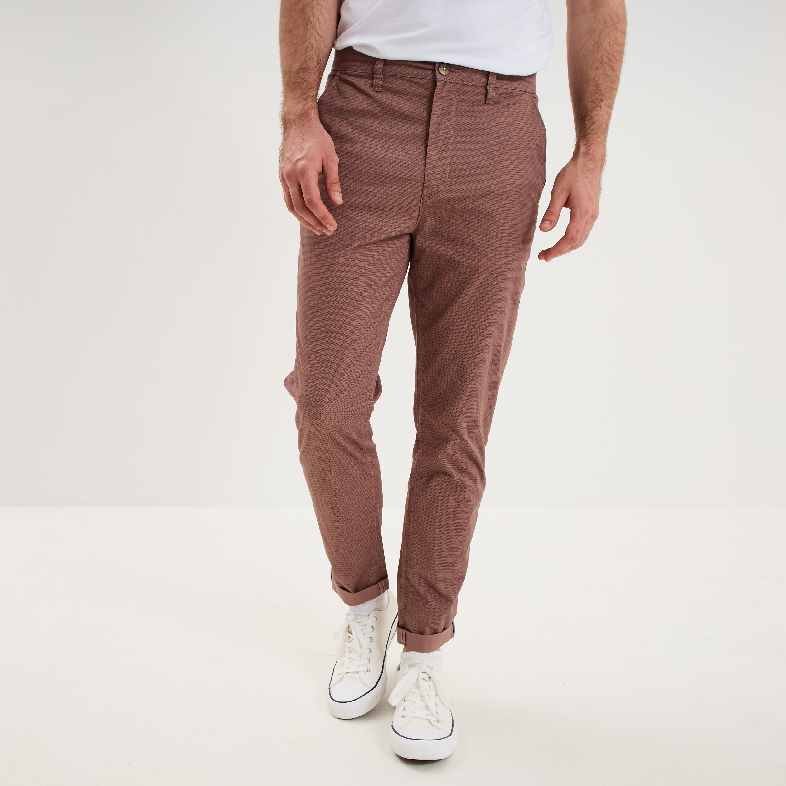 Pantalon chino slim stretch vieux rose homme