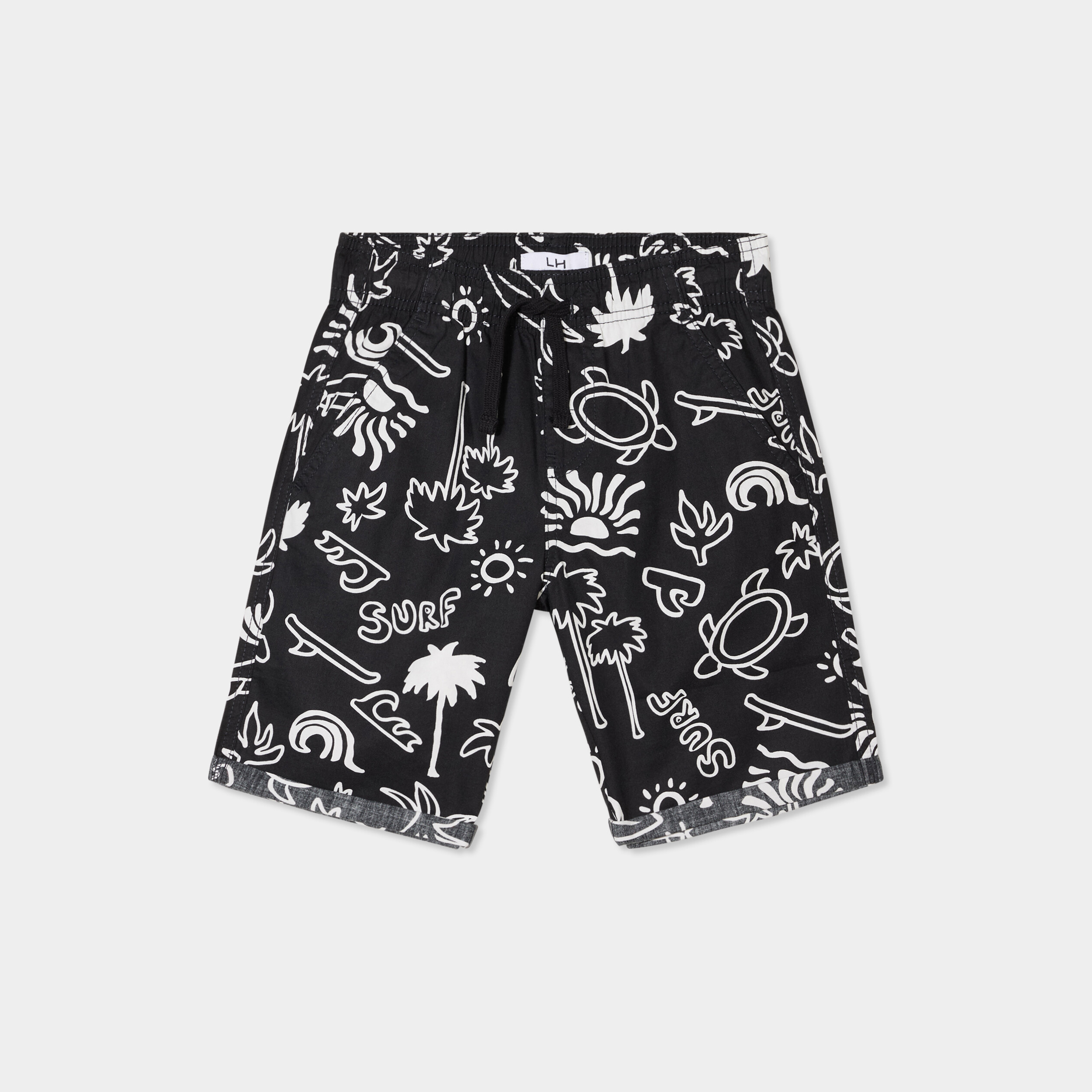 Short bermuda droit taille &eacute;lastiqu&eacute;e noir gar&ccedil;on