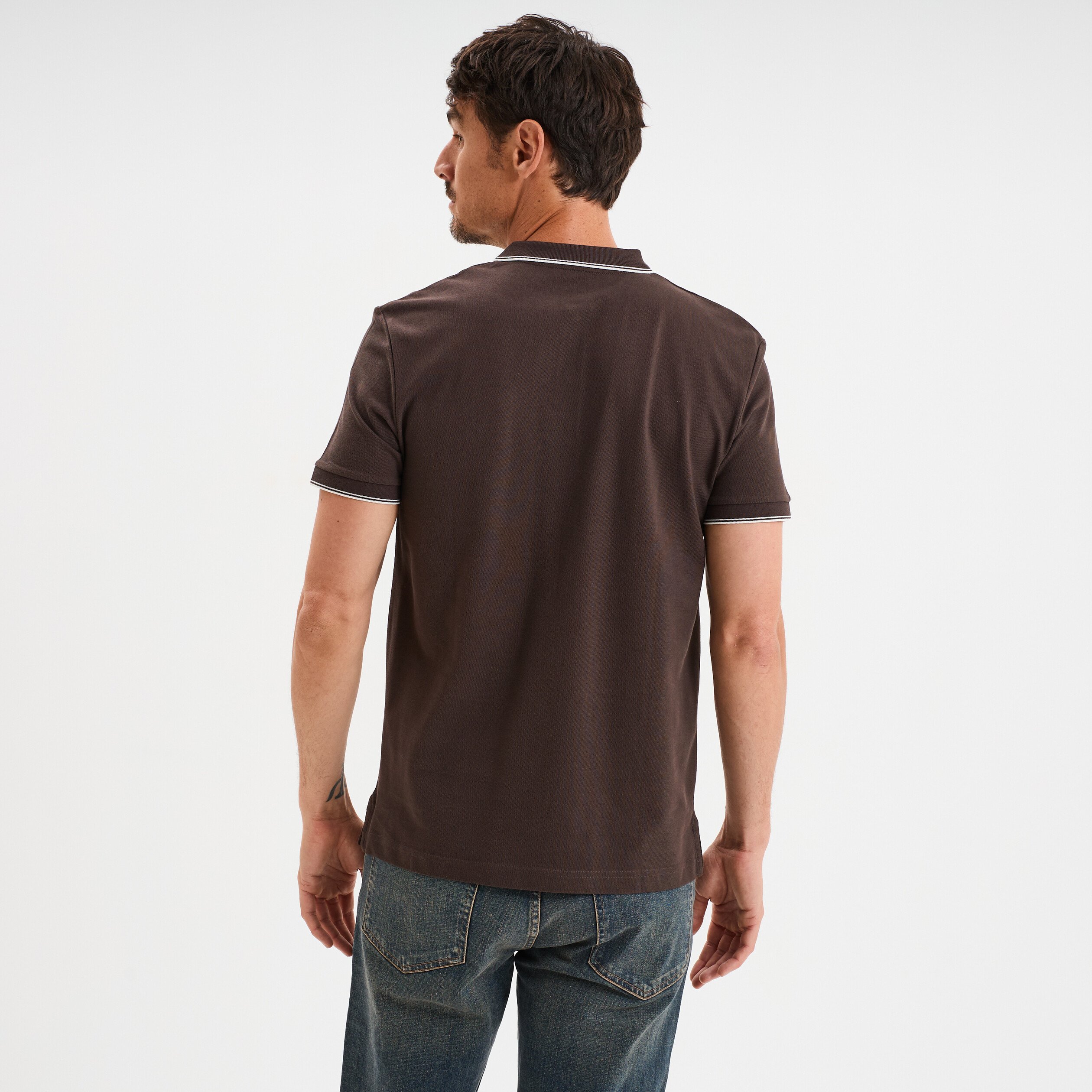 polo manches courtes bords contrastes marron fonce homme Polo manches courtes bords contrastés marron foncé homme