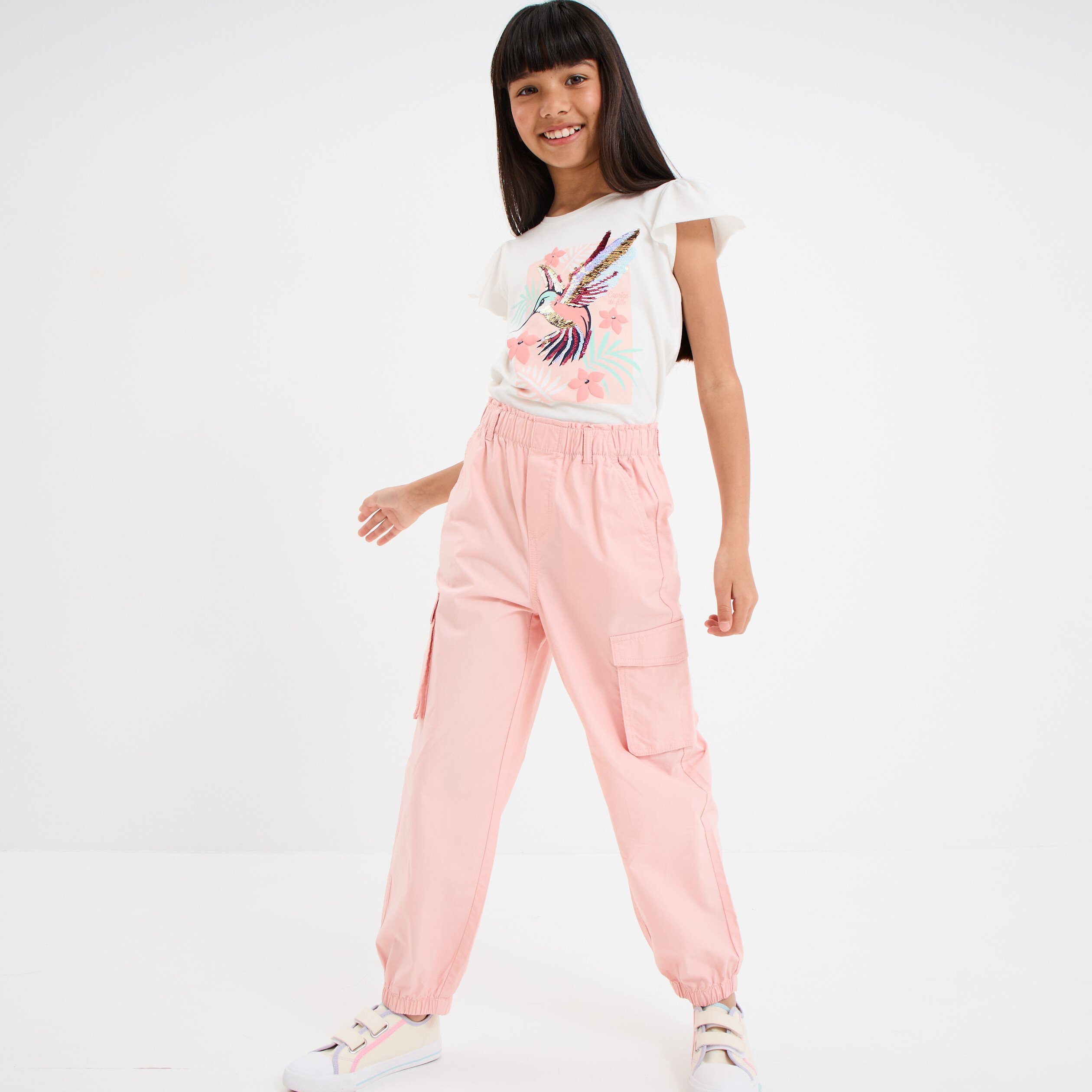 pantalon parachute battle poches cotes rose pastel fille Pantalon parachute battle poches côtés rose pastel fille
