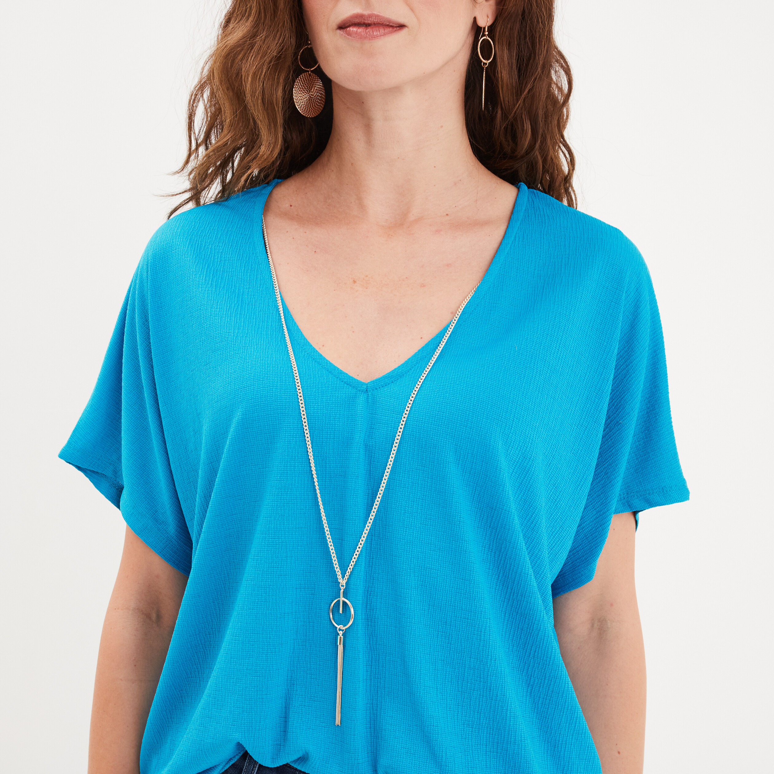 t shirt col en v bijou mosquitos bleu femme T-shirt col en V bijou Mosquitos bleu femme