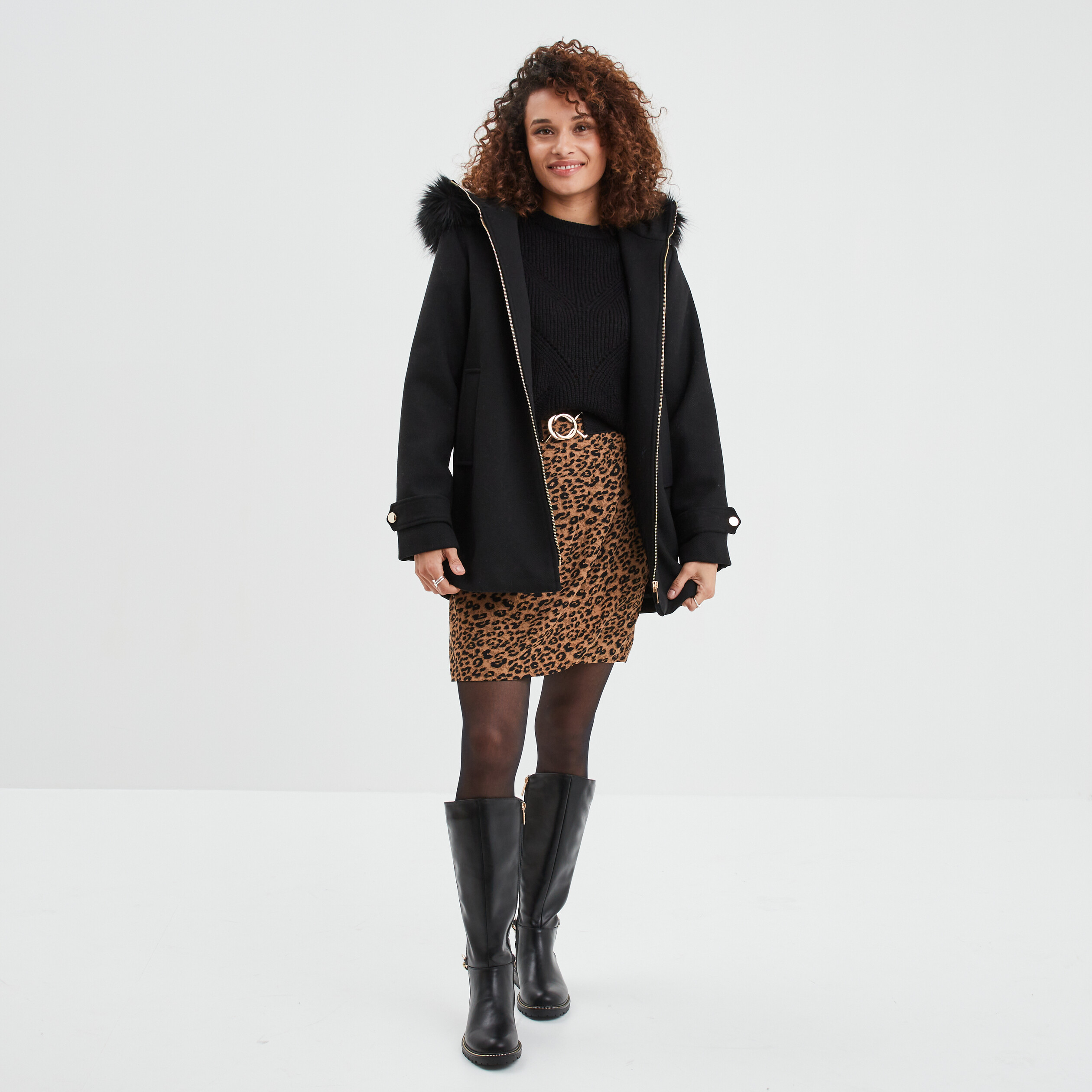 pull col rond aspect laineux noir femme Pull col rond aspect laineux noir femme