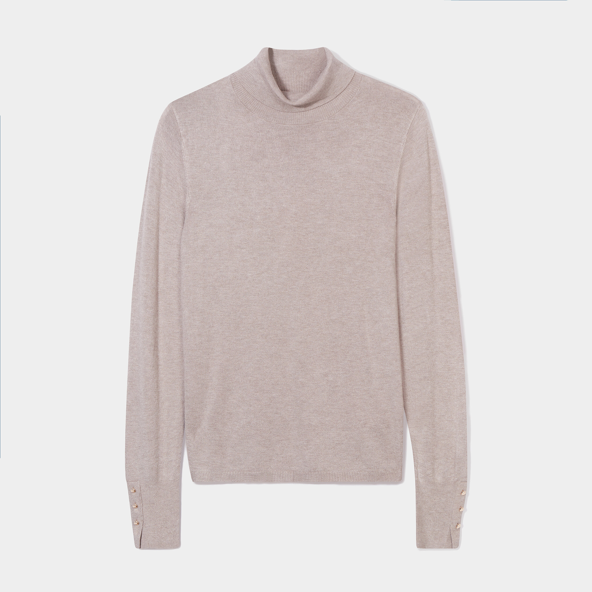 Pull col roulé boutons aux poignets beige femme