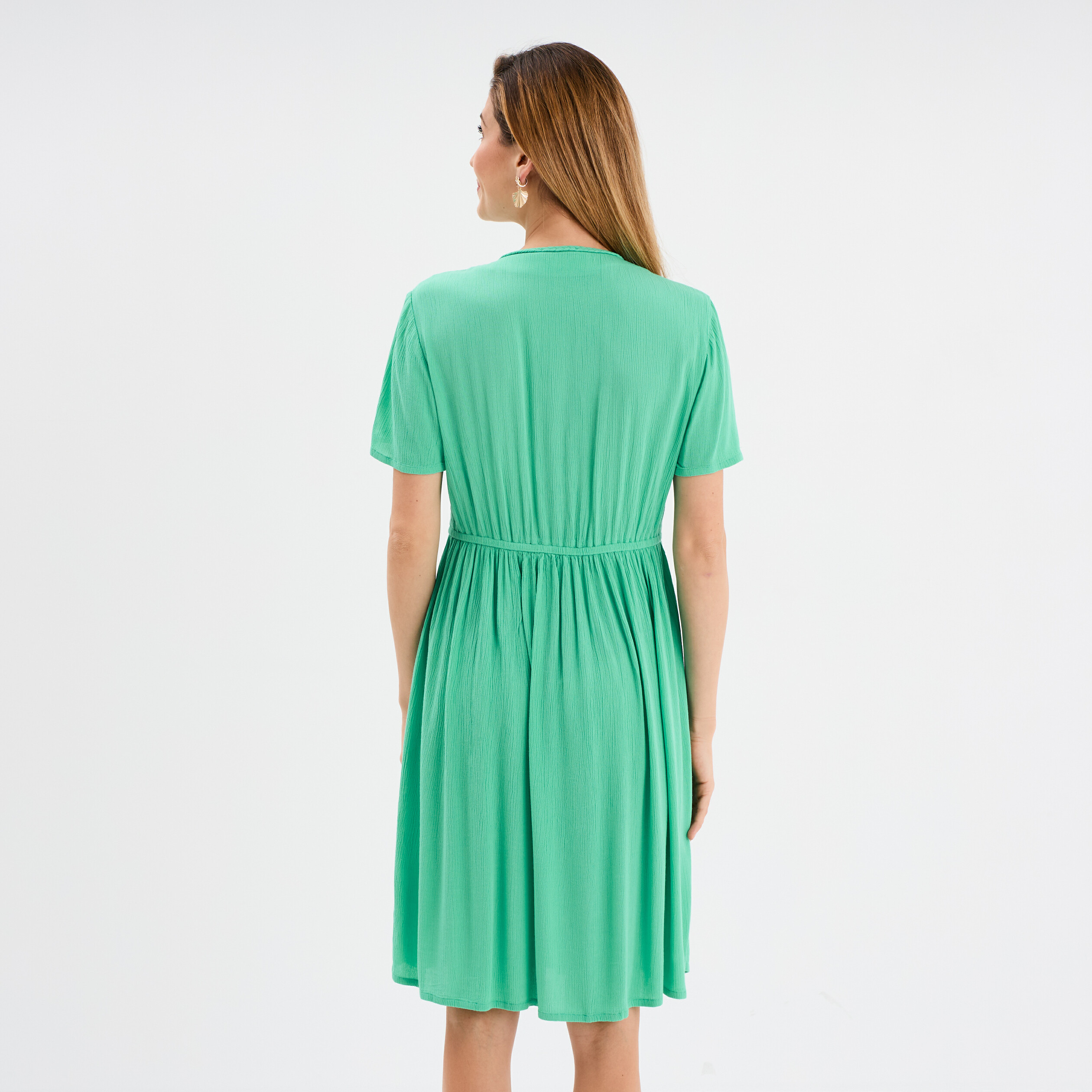 robe col en v details tresses vert menthe femme Robe col en V détails tressés vert menthe femme
