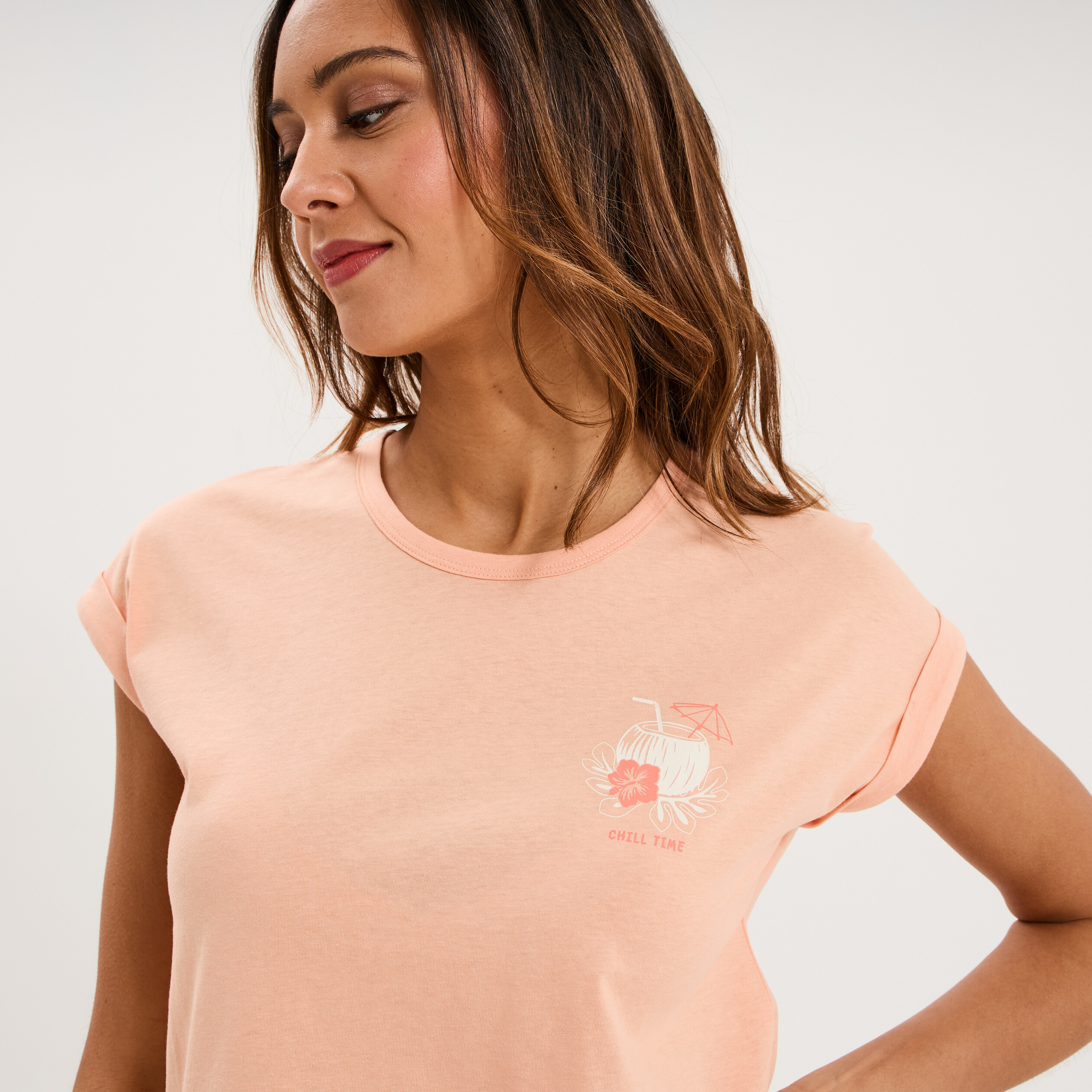 Ensemble pyjama short et t-shirt orange clair femme