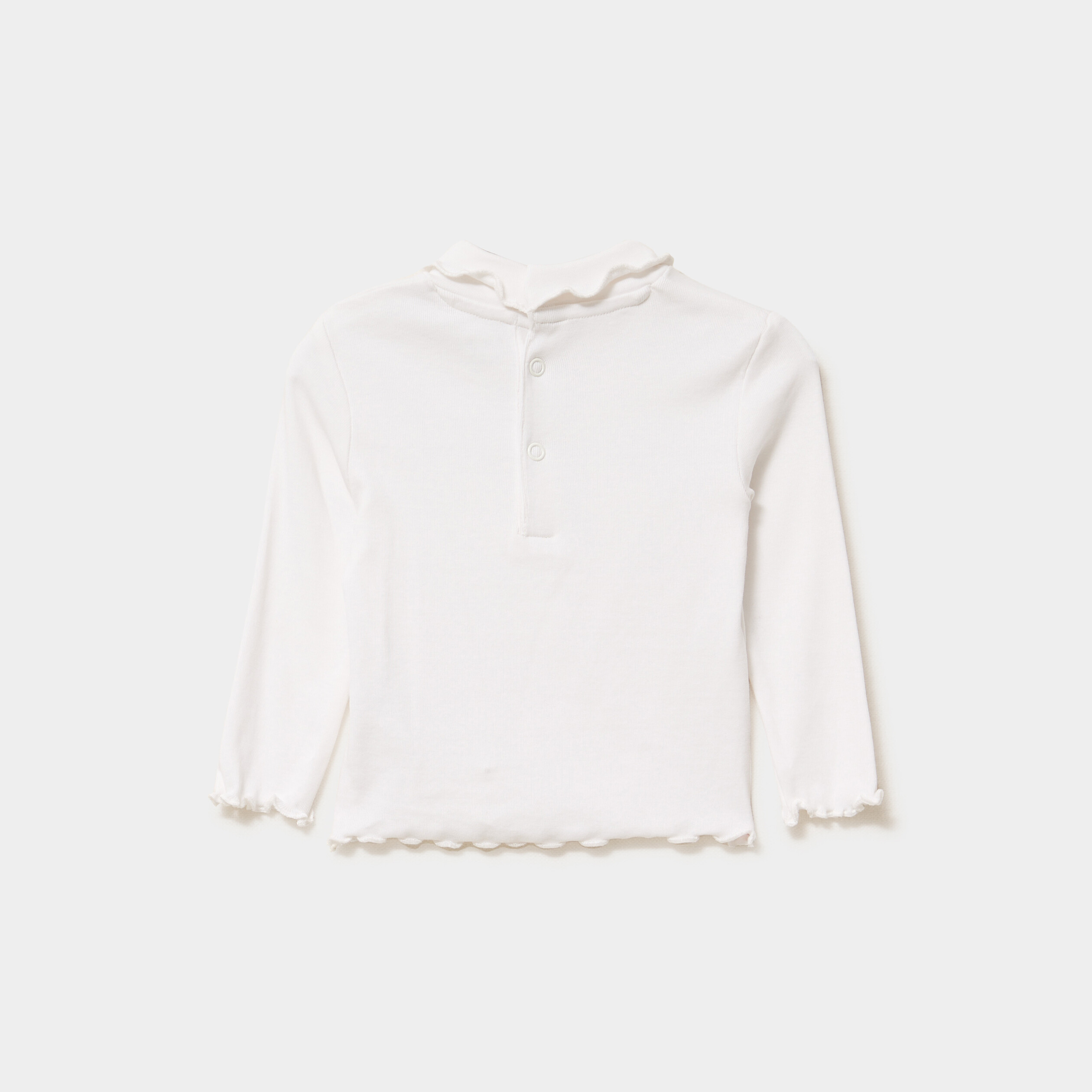 T-shirt col roul&eacute; bords vagues coton blanc b&eacute;b&eacute; fille