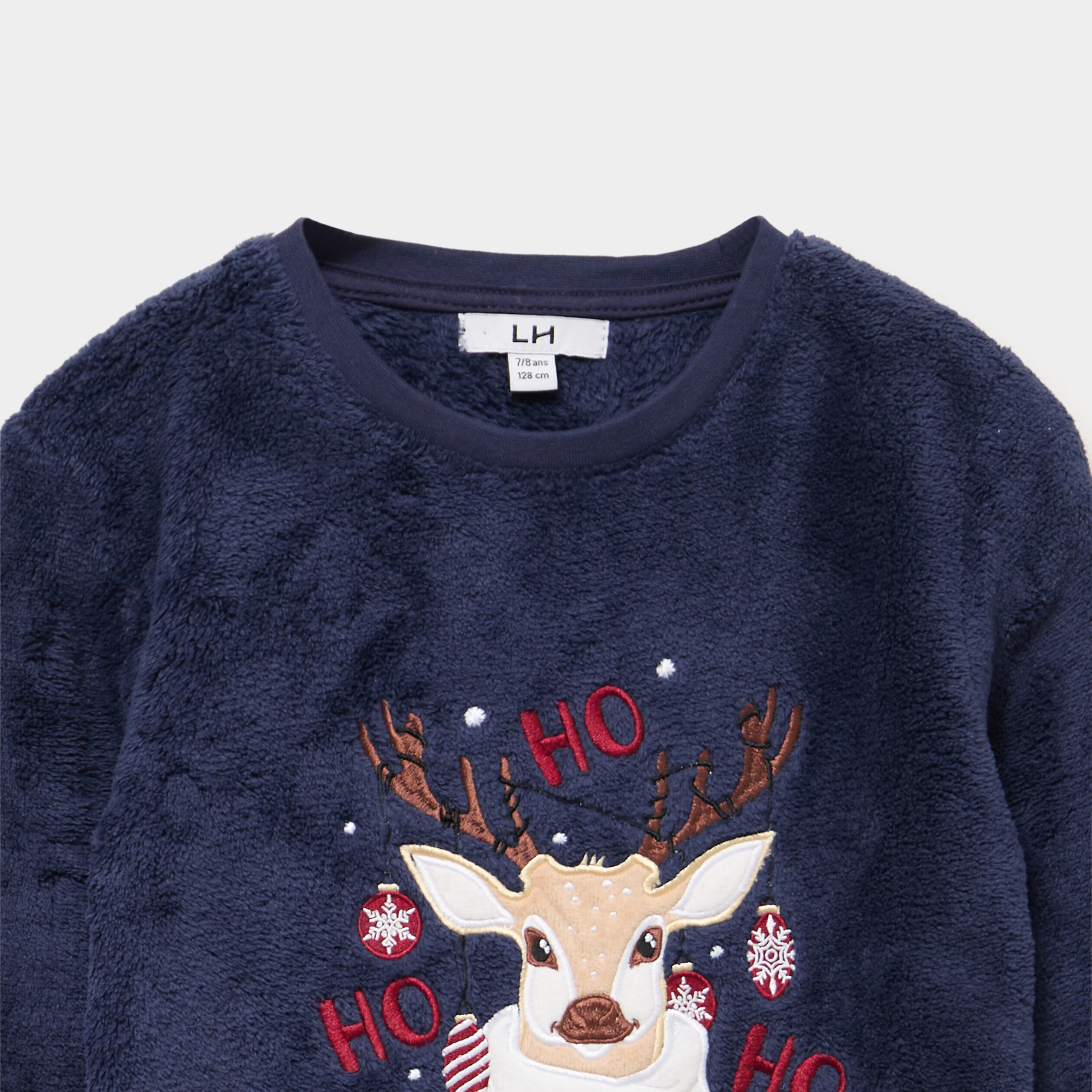 Ensemble pyjama No&euml;l en velours bleu marine gar&ccedil;on
